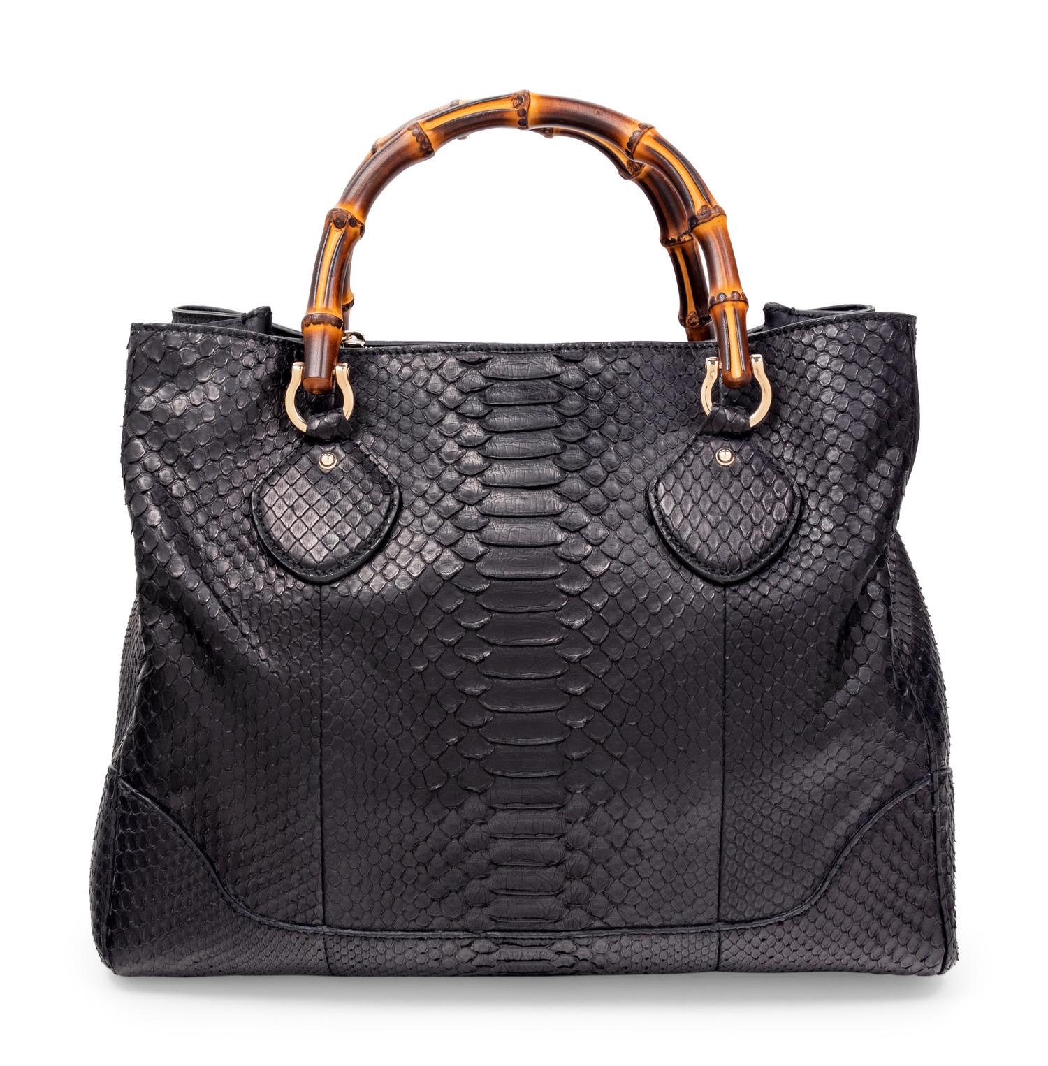 Gucci Python Tote Bag with Bamboo Handles