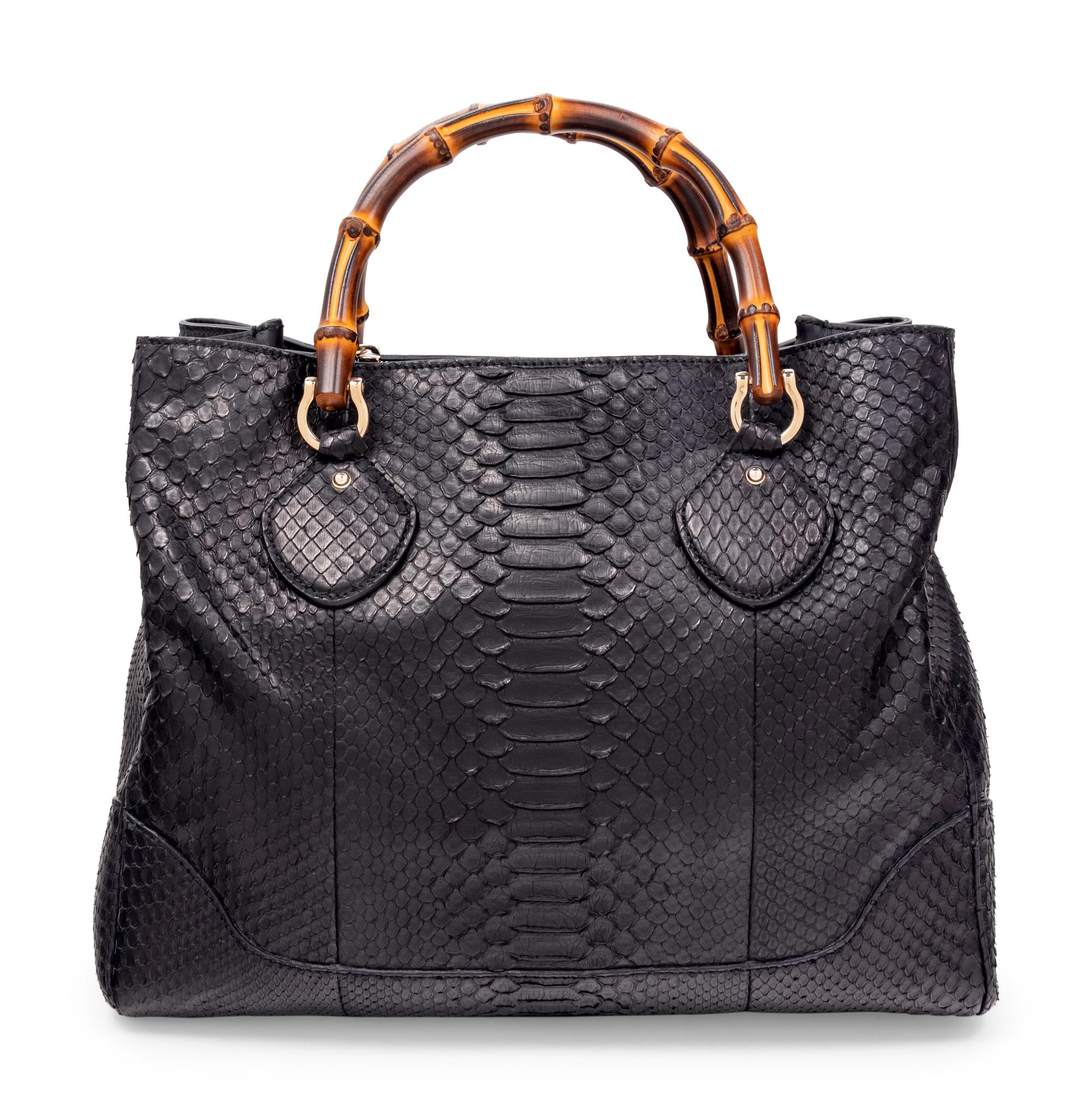 Gucci Python Tote Bag with Bamboo Handles