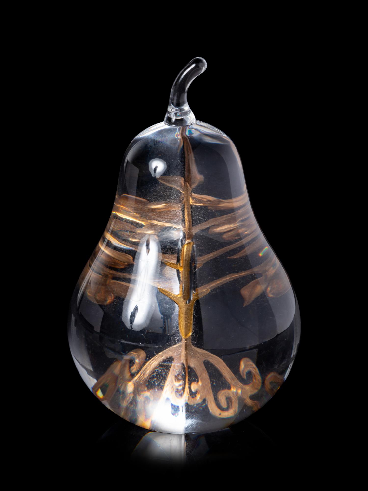 A Steuben Partridge in a Pear Tree Glass Sculpture