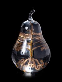 A Steuben Partridge in a Pear Tree Glass Sculpture