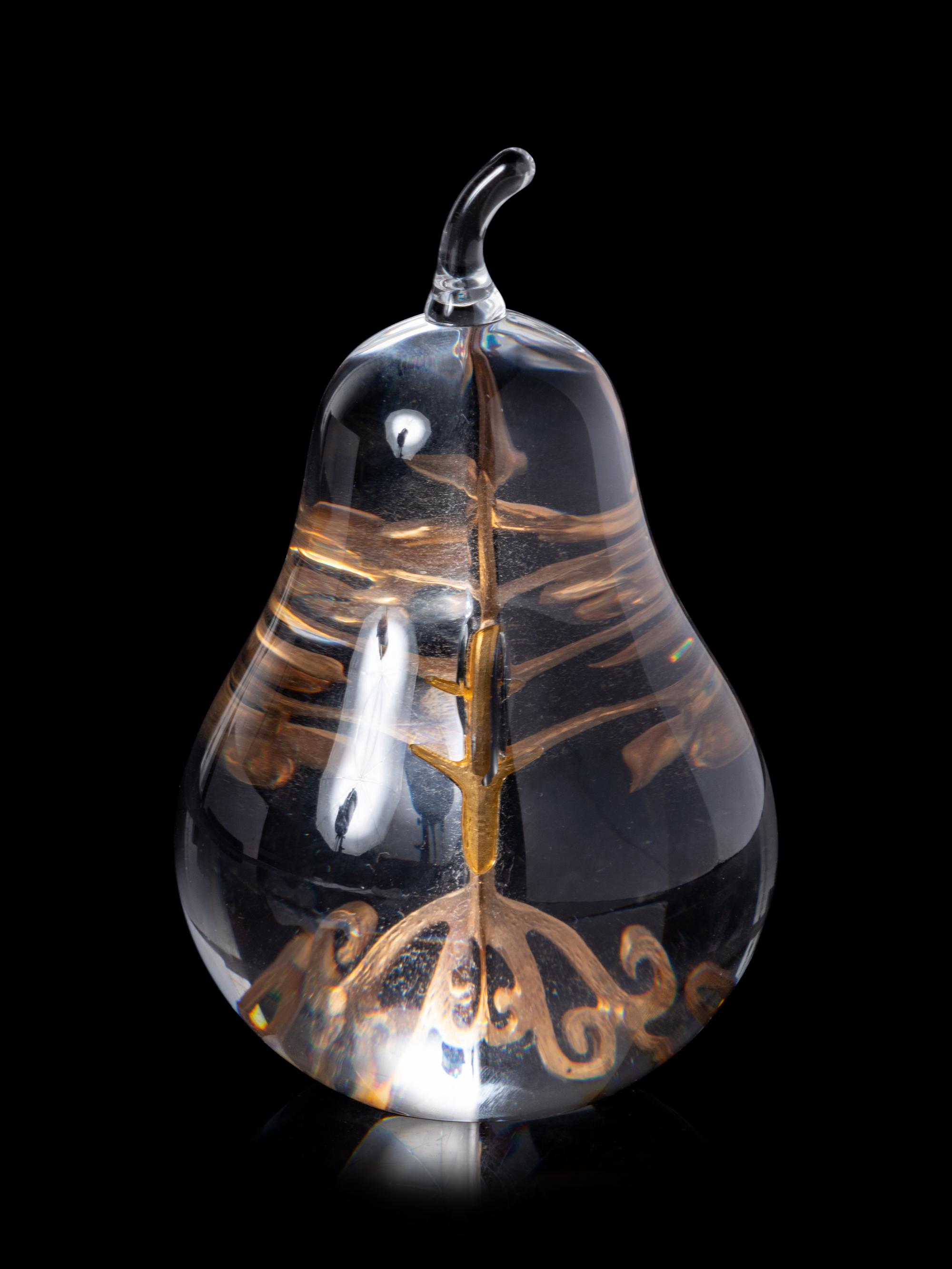 A Steuben Partridge in a Pear Tree Glass Sculpture