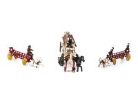 Three Painted Cast Iron Toy Horse Drawn Fire Wagons