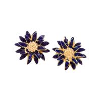 Italian, Blue Enamel and Yellow Gold Flower Earrings