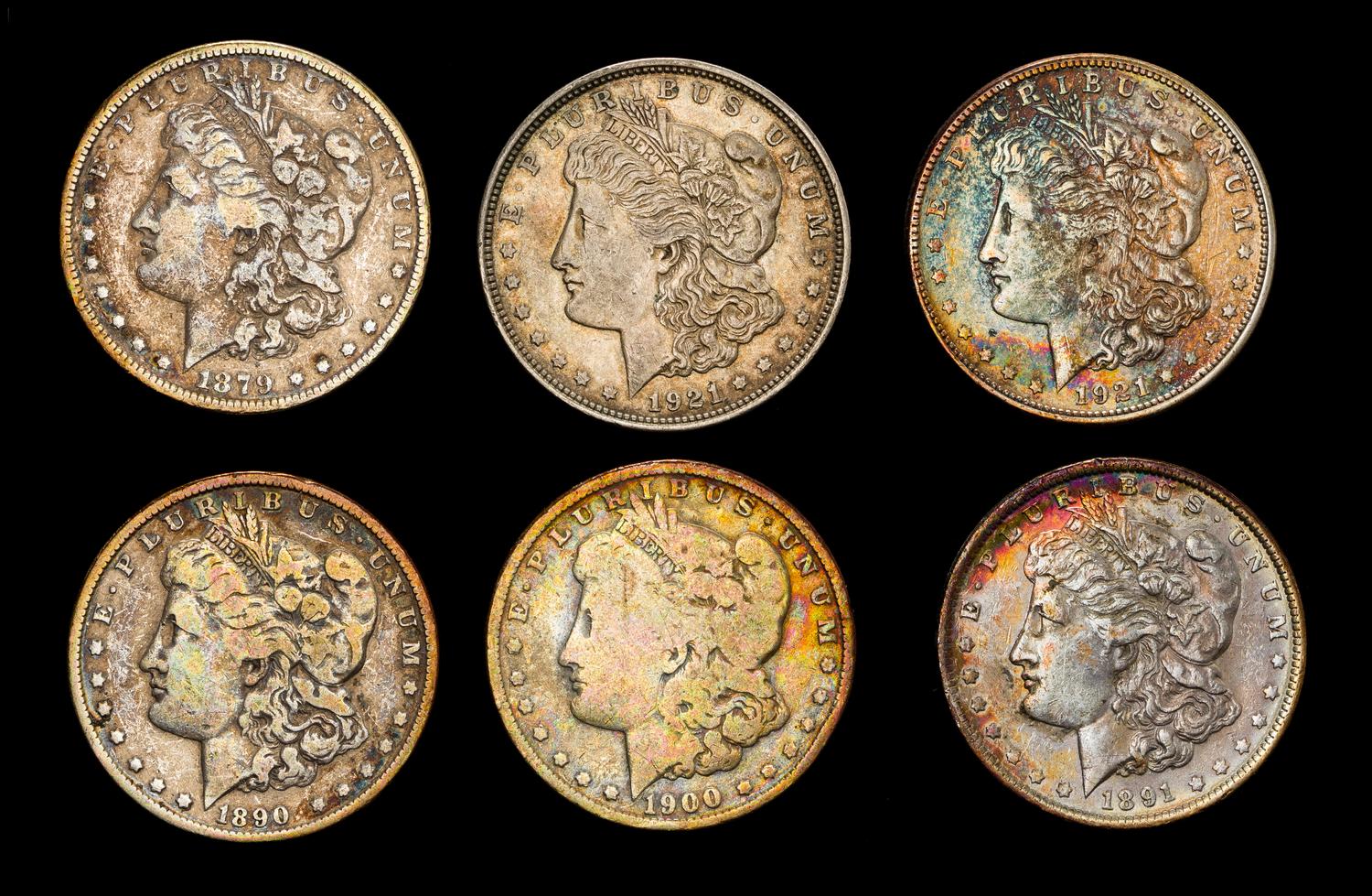 A Group of Six United States Morgan Silver Dollar Coins