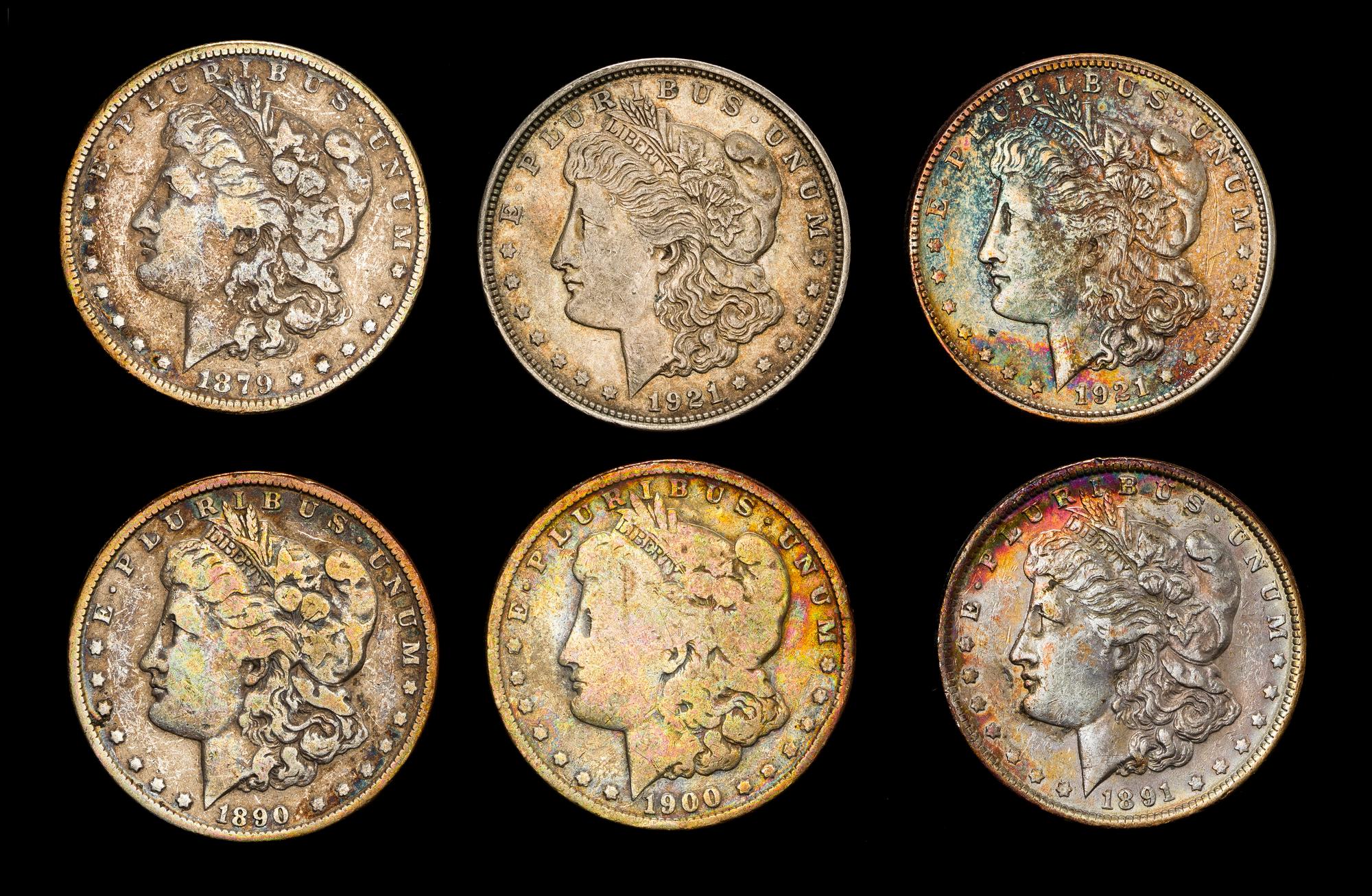 A Group of Six United States Morgan Silver Dollar Coins