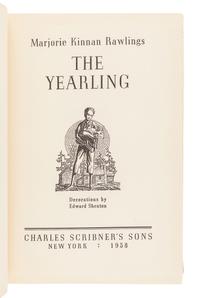 RAWLINGS, Marjorie Kinnan (1896-1953). The Yearling. New York: Charles Scribner's Sons, 1938.