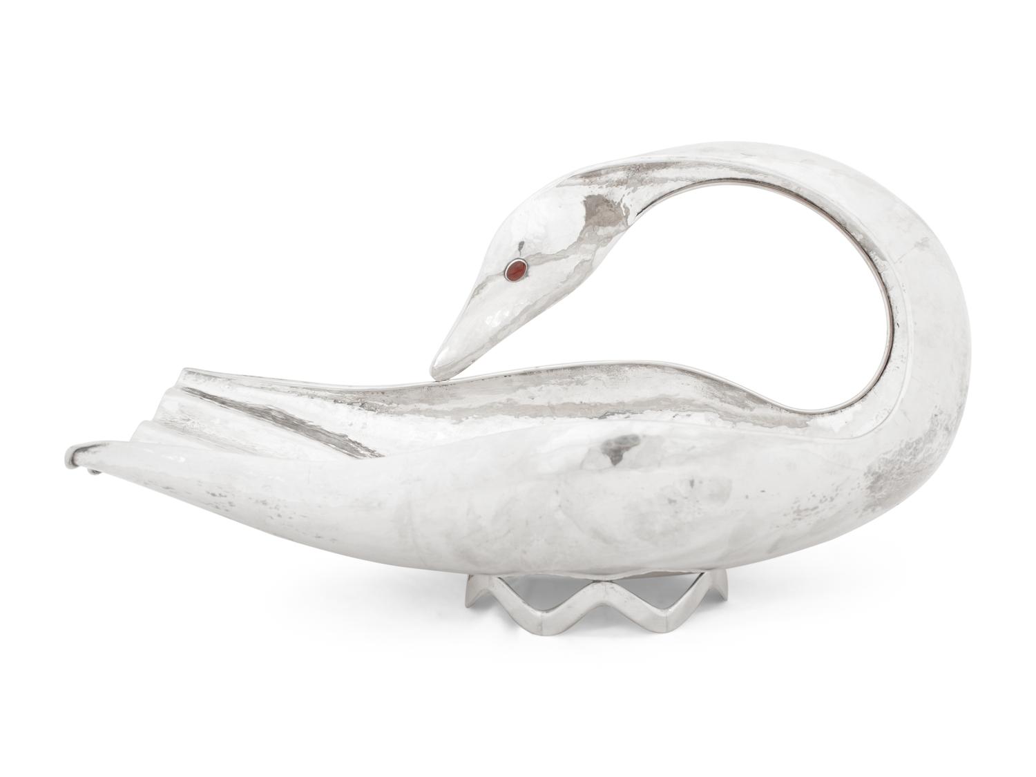 An Italian Silver Modernist Swan-Form Center Bowl