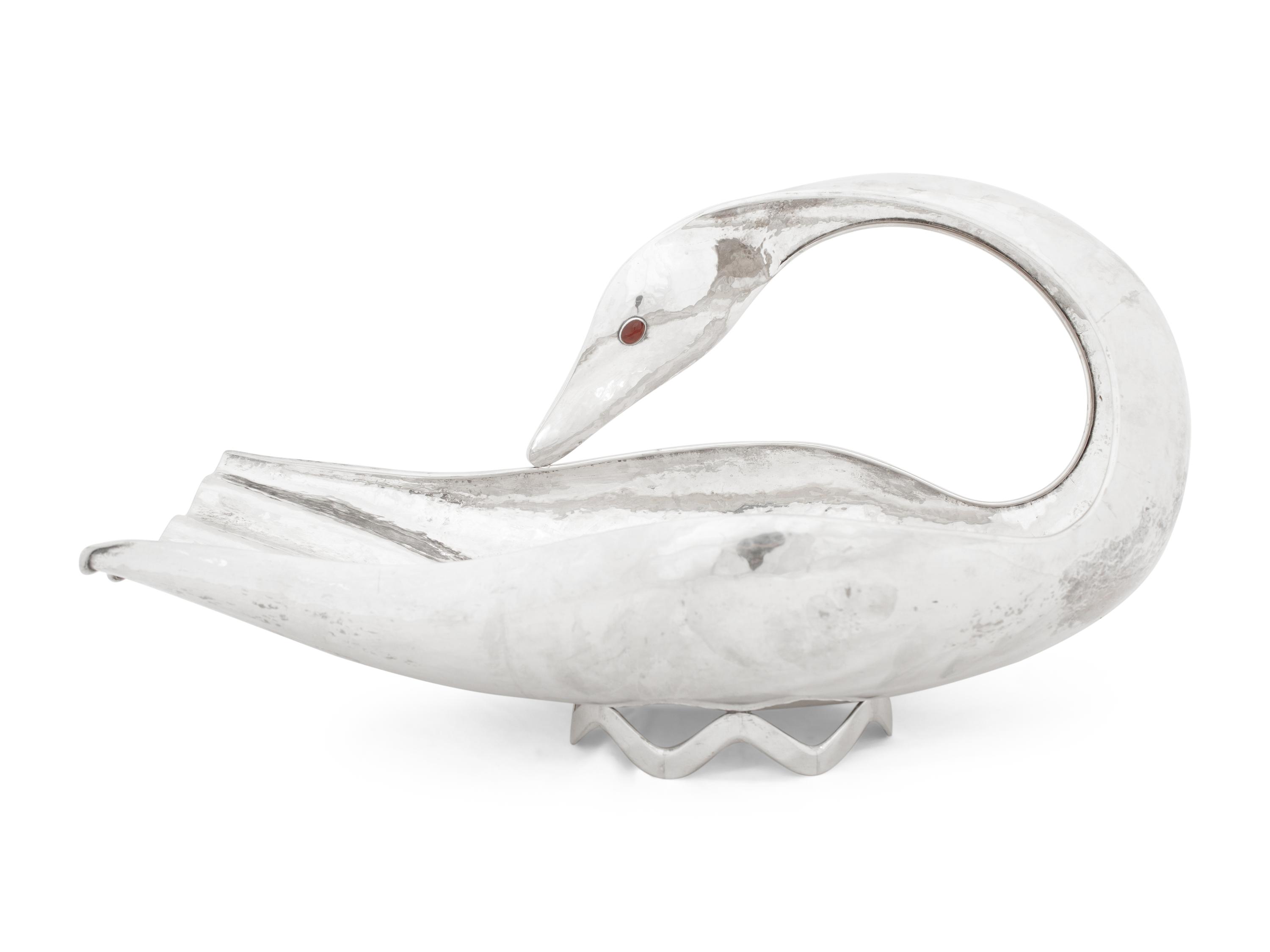 An Italian Silver Modernist Swan-Form Center Bowl