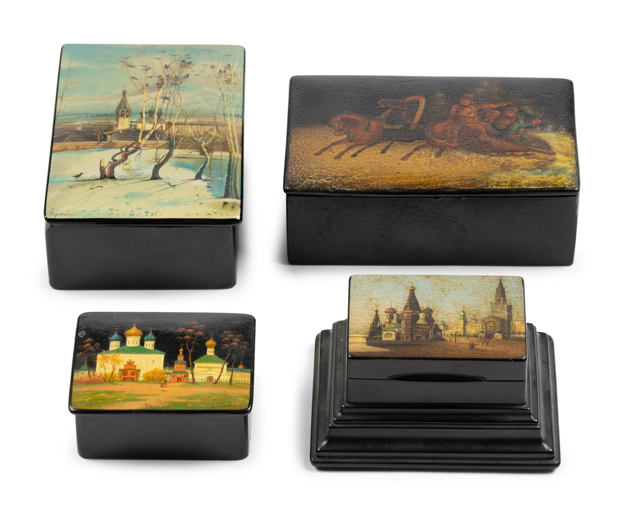 A Group of Eight Russian Lacquer Boxes