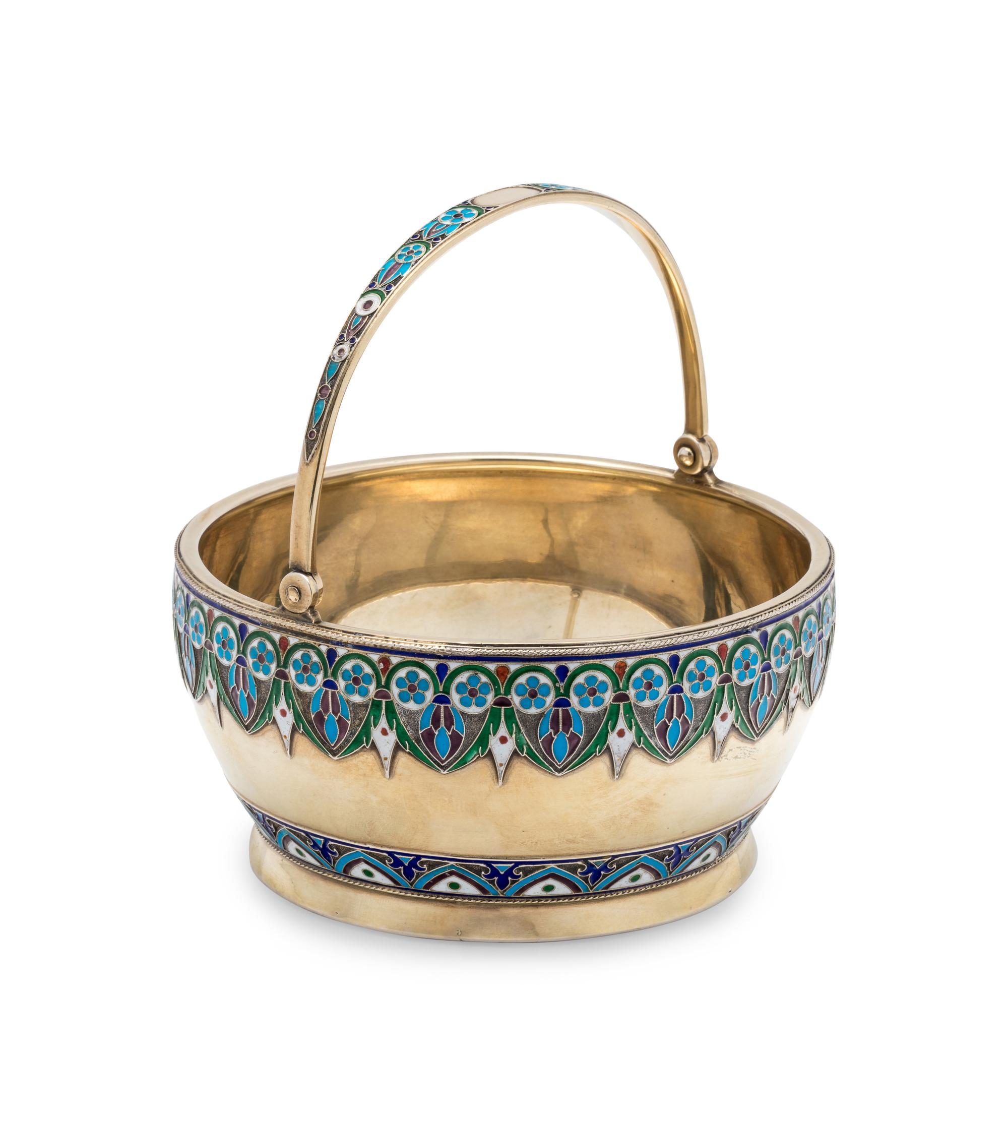 A Russian Silver-Gilt and Enamel Sugar Bowl