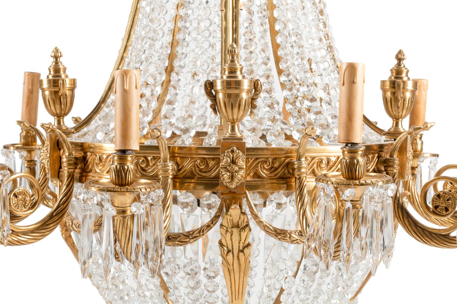 A Pair of French Neoclassical Style Gilt Bronze Chandeliers