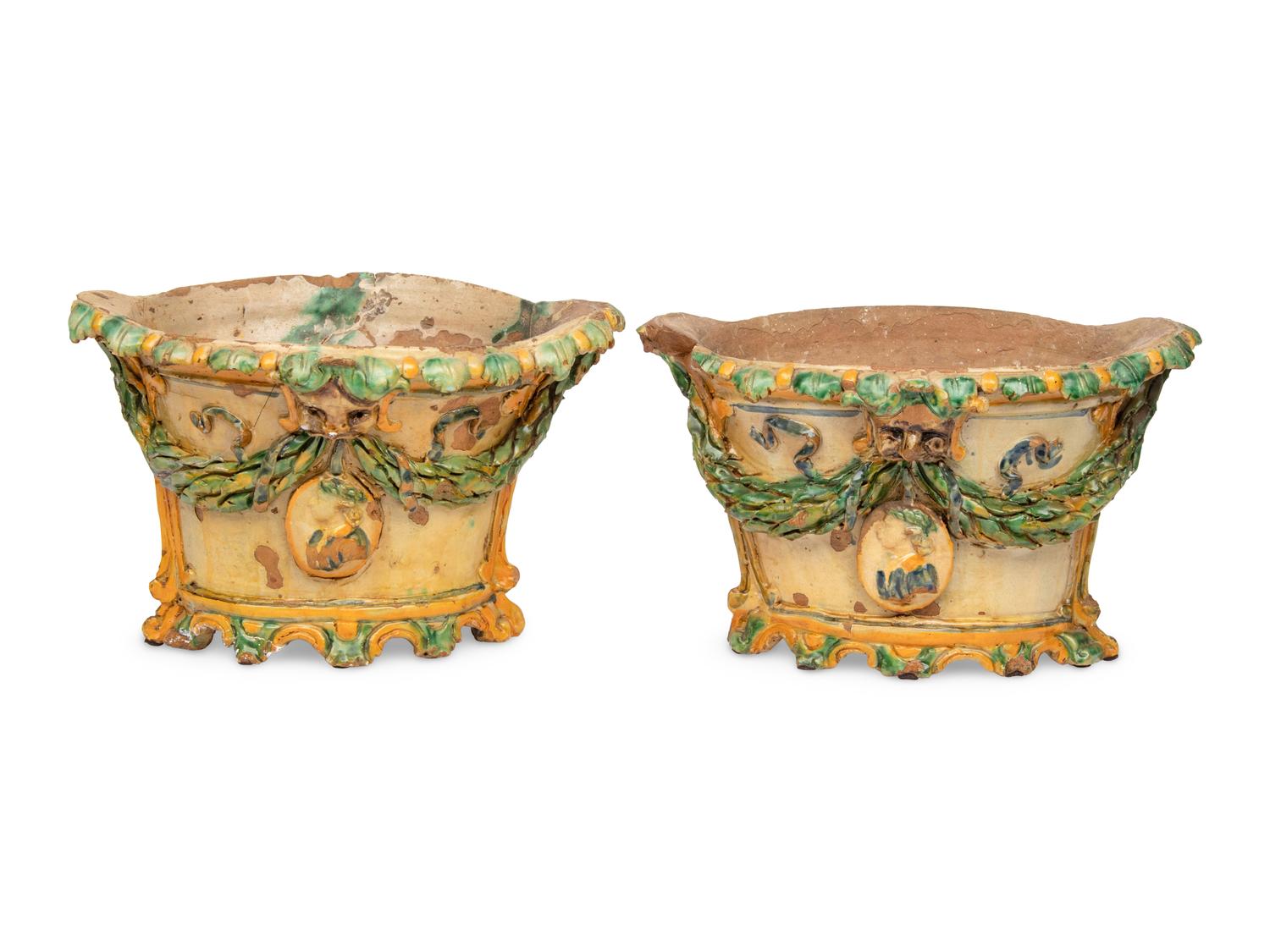 A Pair of Glazed Terracotta Jardinères