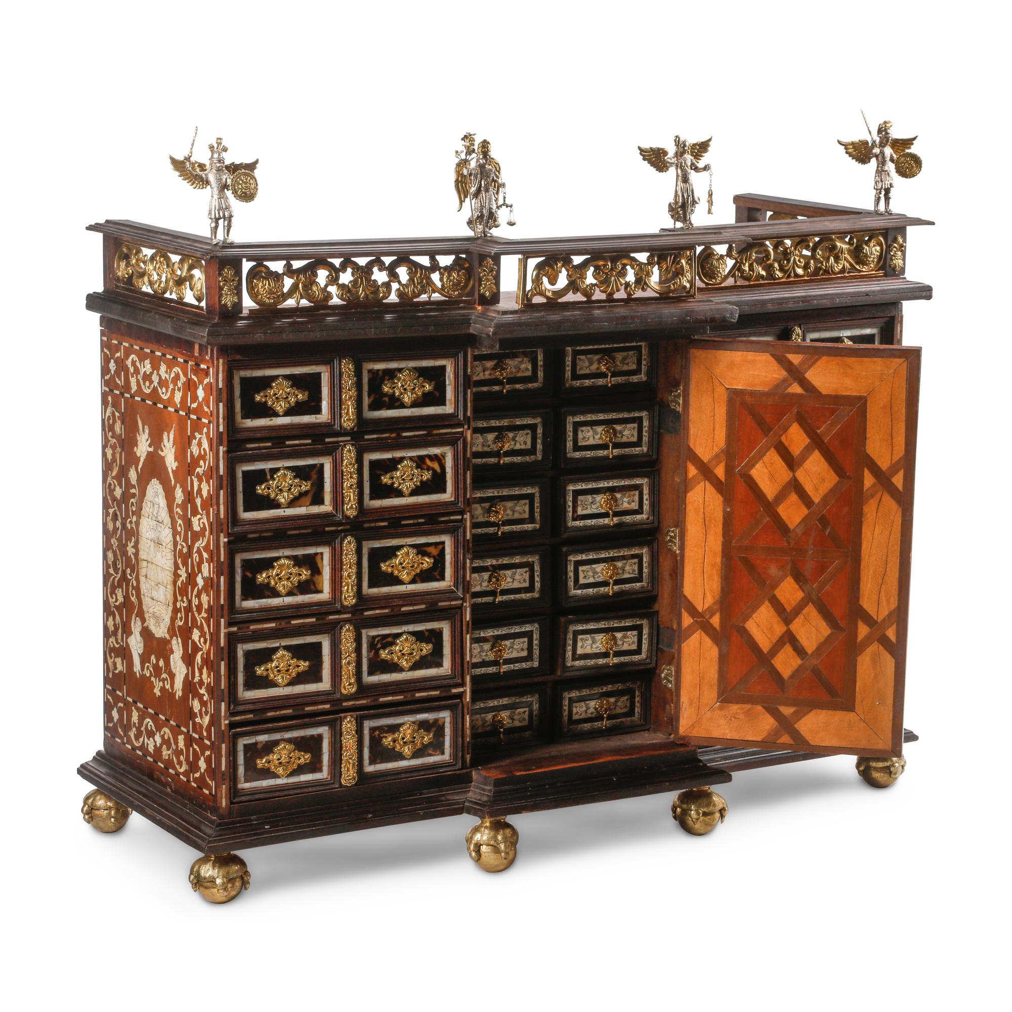 A Spanish Marquetry and Gilt Metal Mounted Collector's Cabinet