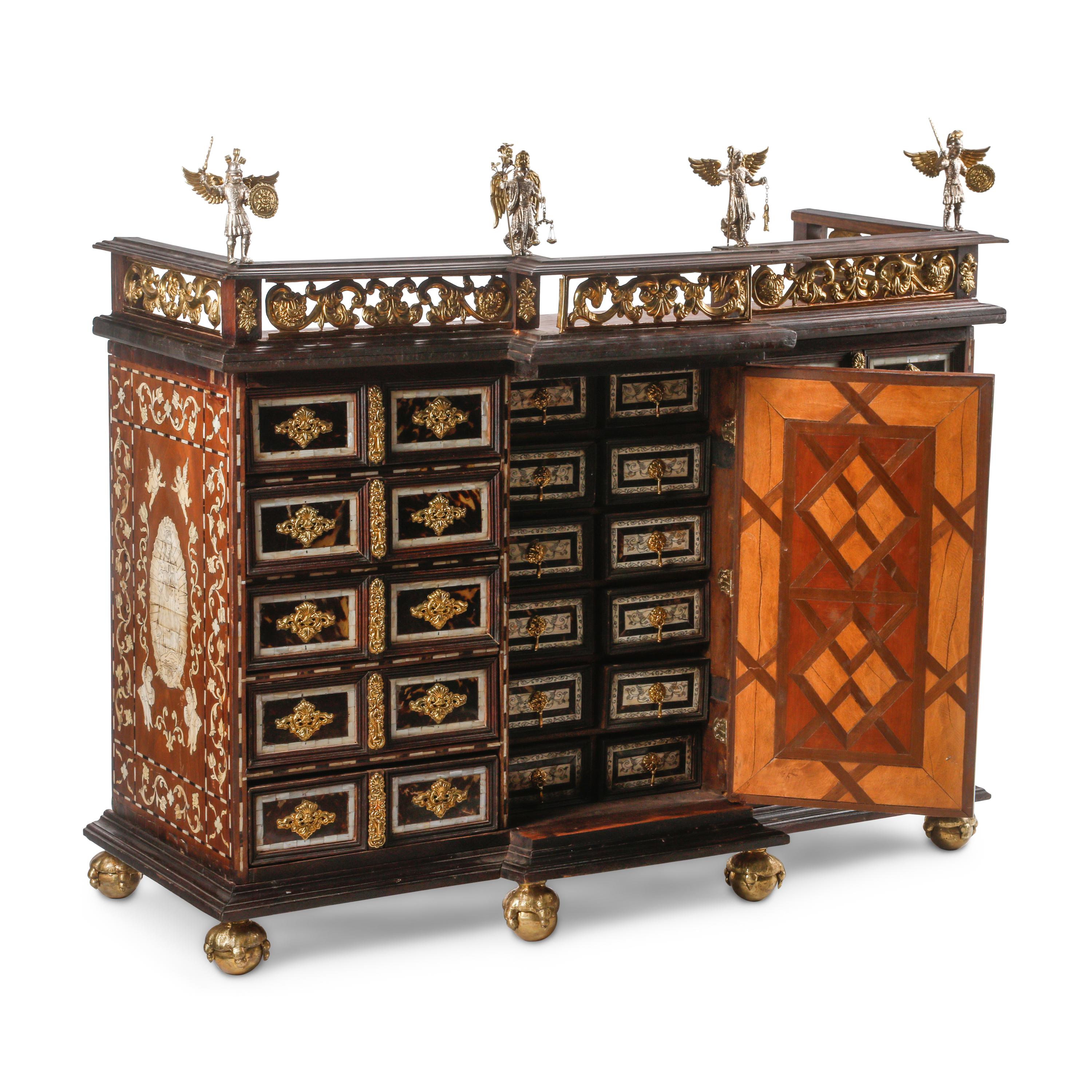 A Spanish Marquetry and Gilt Metal Mounted Collector's Cabinet
