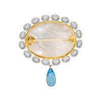 MOTHER-OF-PEARL CAMEO, BLUE TOPAZ AND GLASS BROOCH