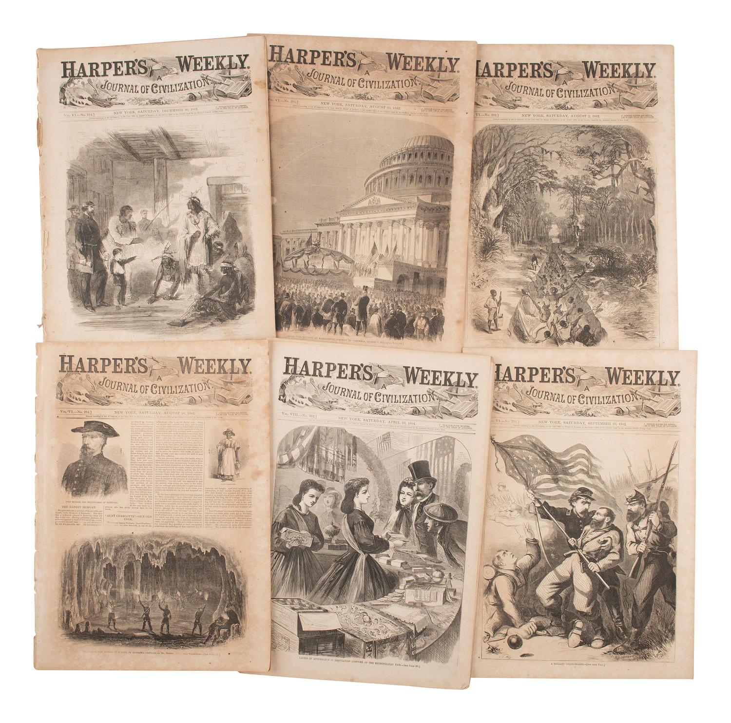 [CIVIL WAR]. Harper's Weekly . Bound volume for Oct. 1863-May 1864. [ With: ] 120+ issues.