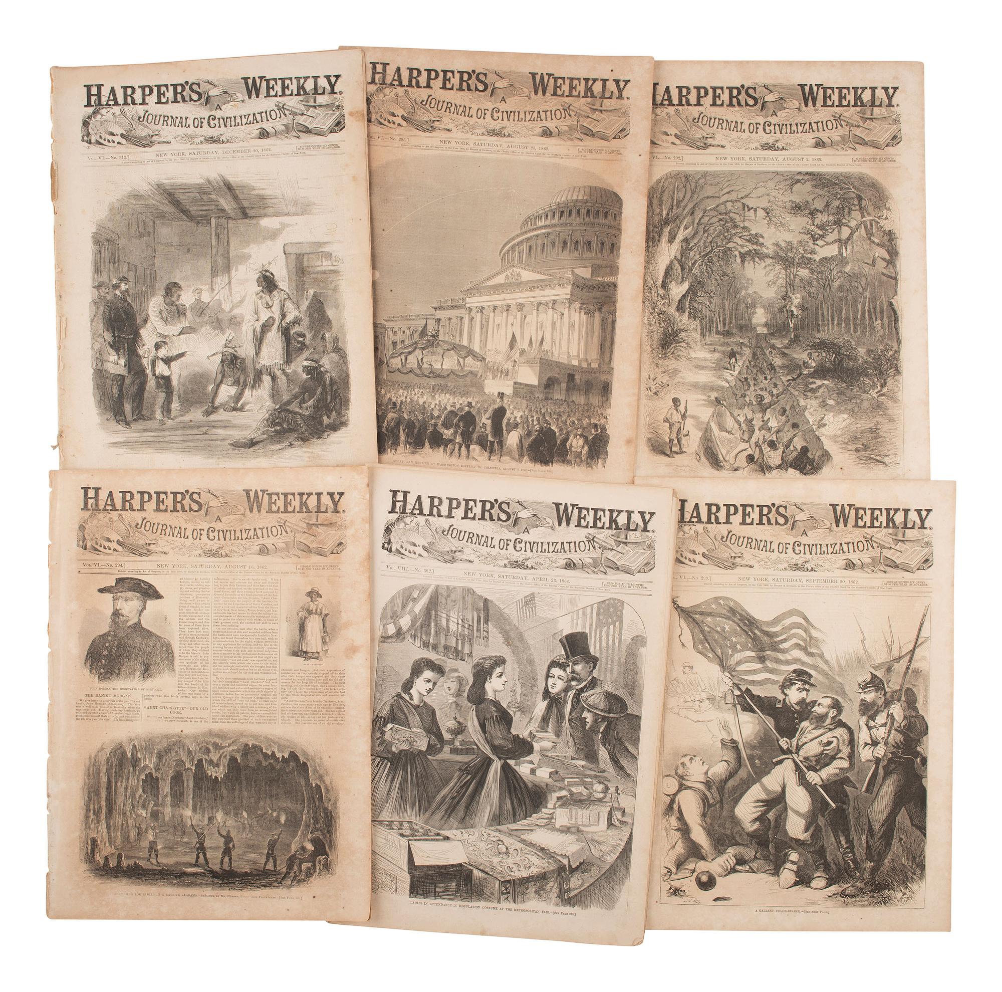 [CIVIL WAR]. Harper's Weekly . Bound volume for Oct. 1863-May 1864. [ With: ] 120+ issues.
