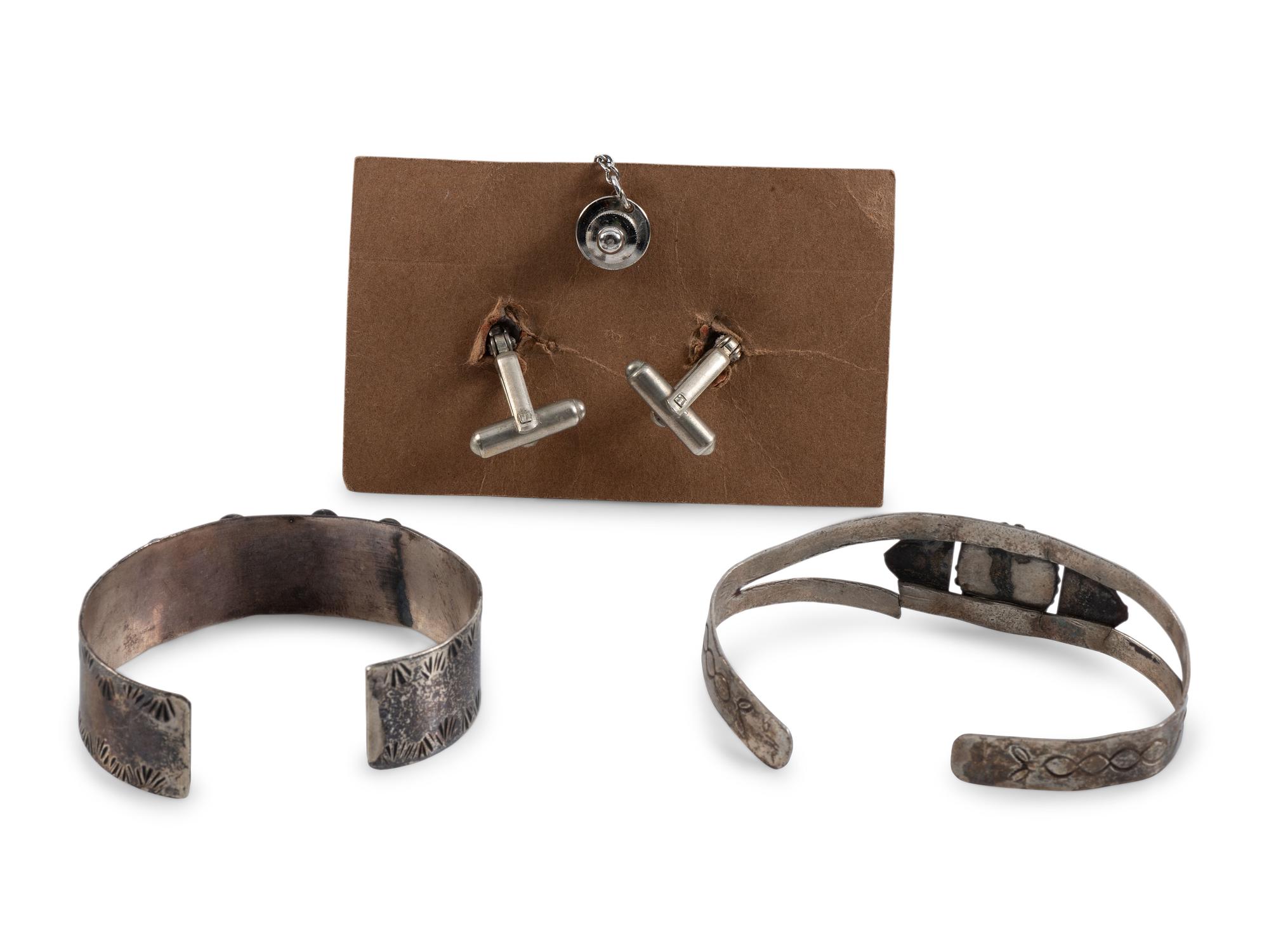 Silver Overlay Cuff Links and Tie Pin, PLUS