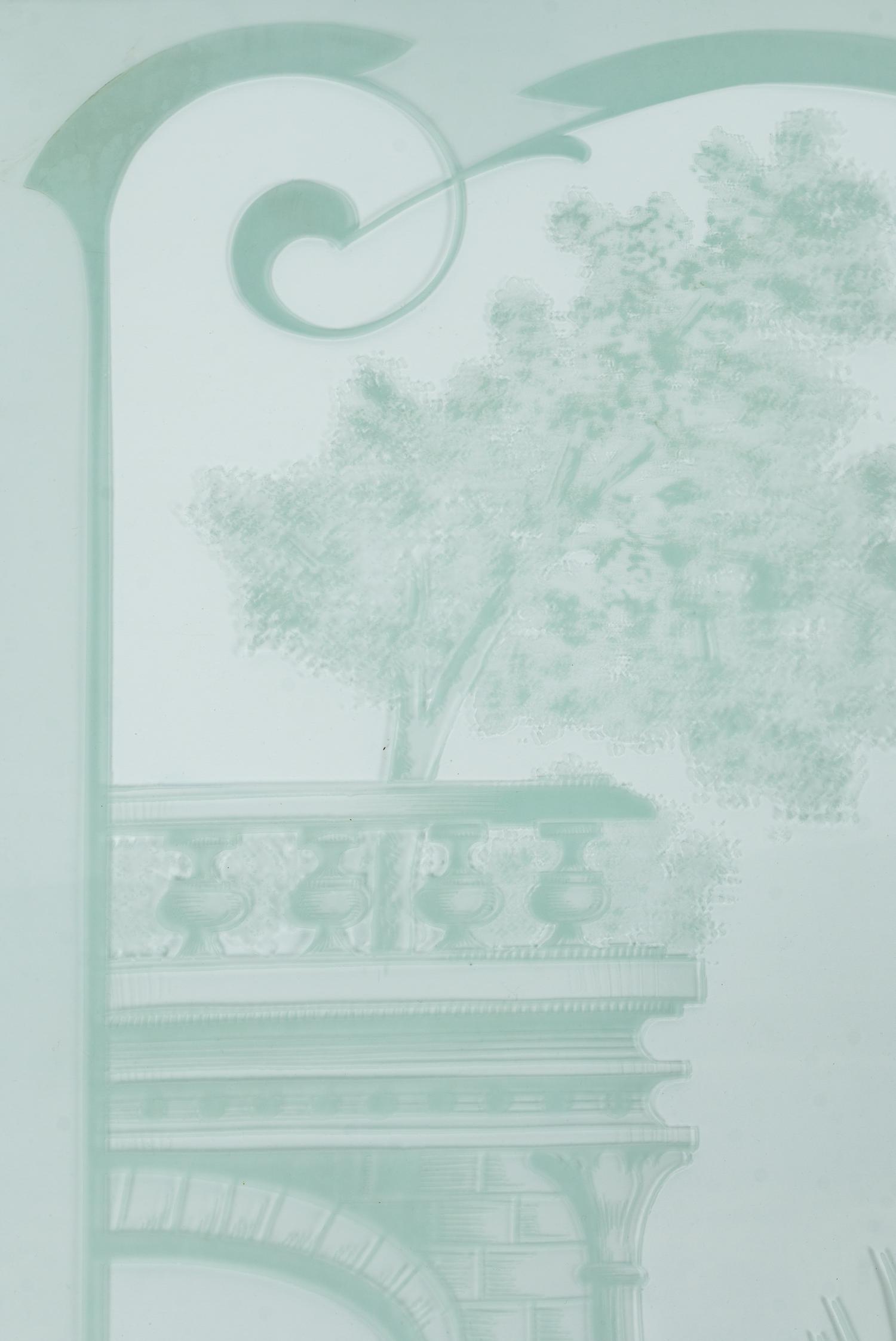 A Pair of Art Nouveau Style Etched Glass Windows