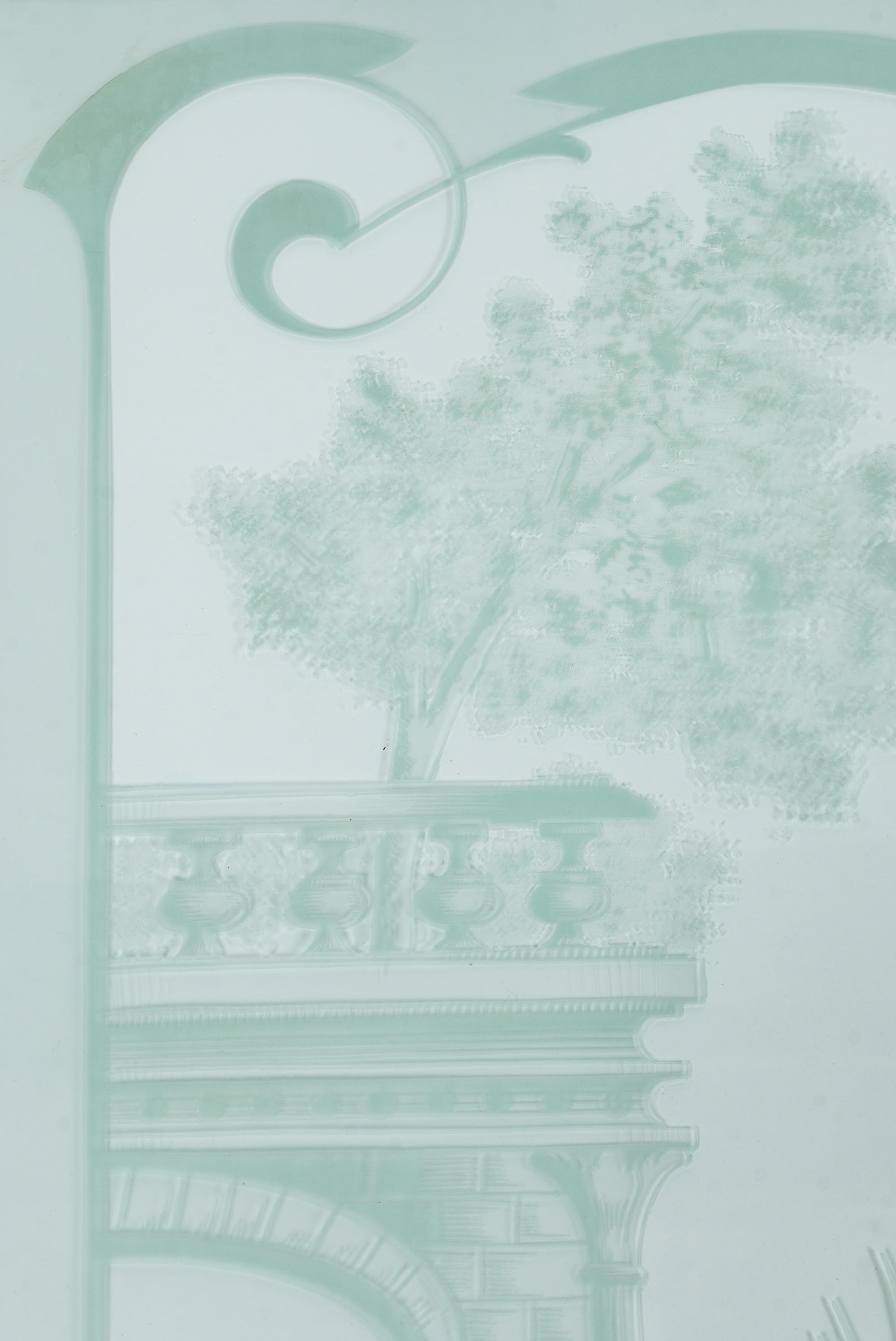 A Pair of Art Nouveau Style Etched Glass Windows