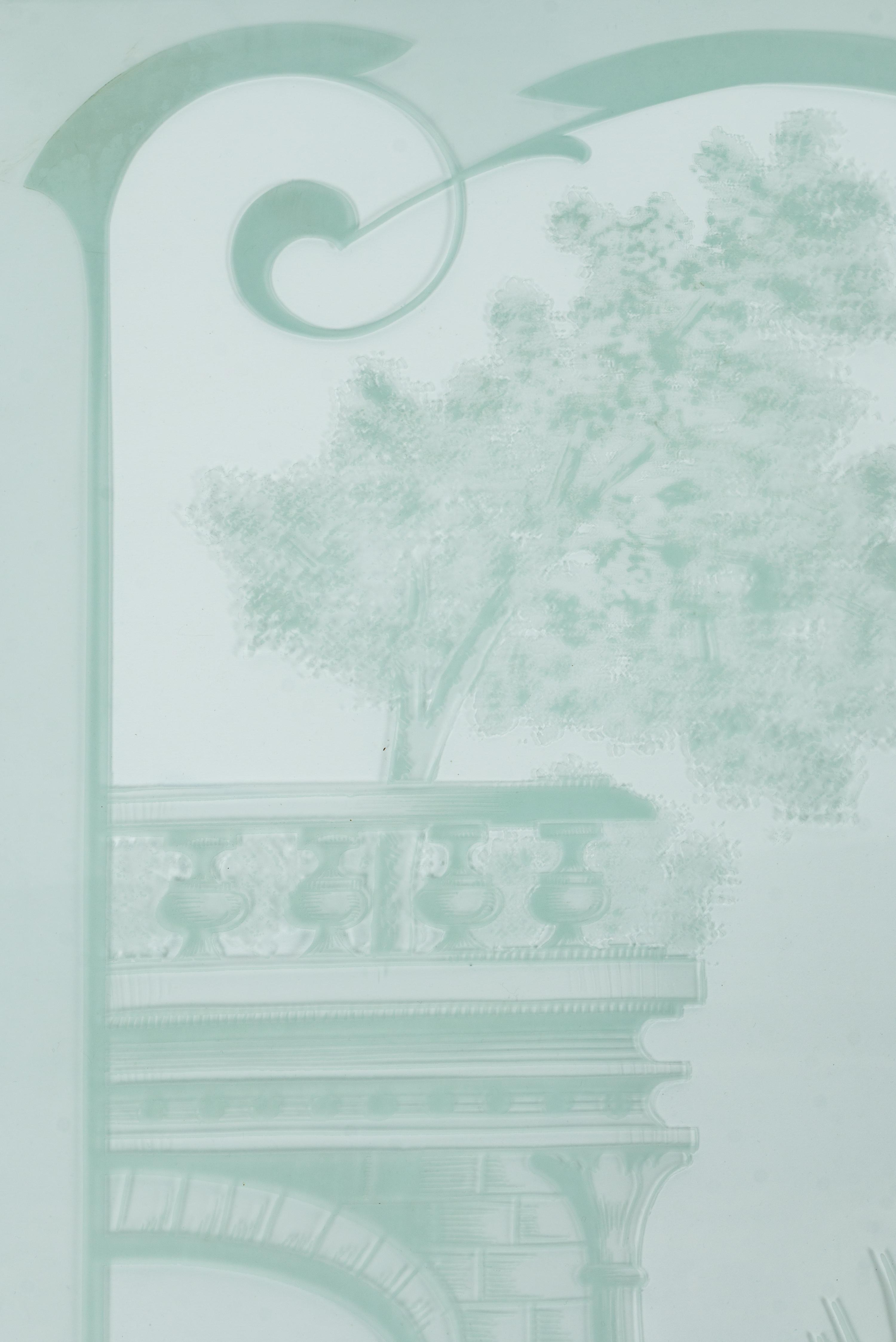 A Pair of Art Nouveau Style Etched Glass Windows