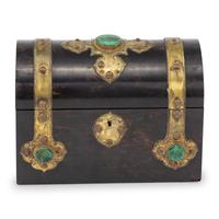 An English Brass and Malachite Mounted Calamander Table Casket
