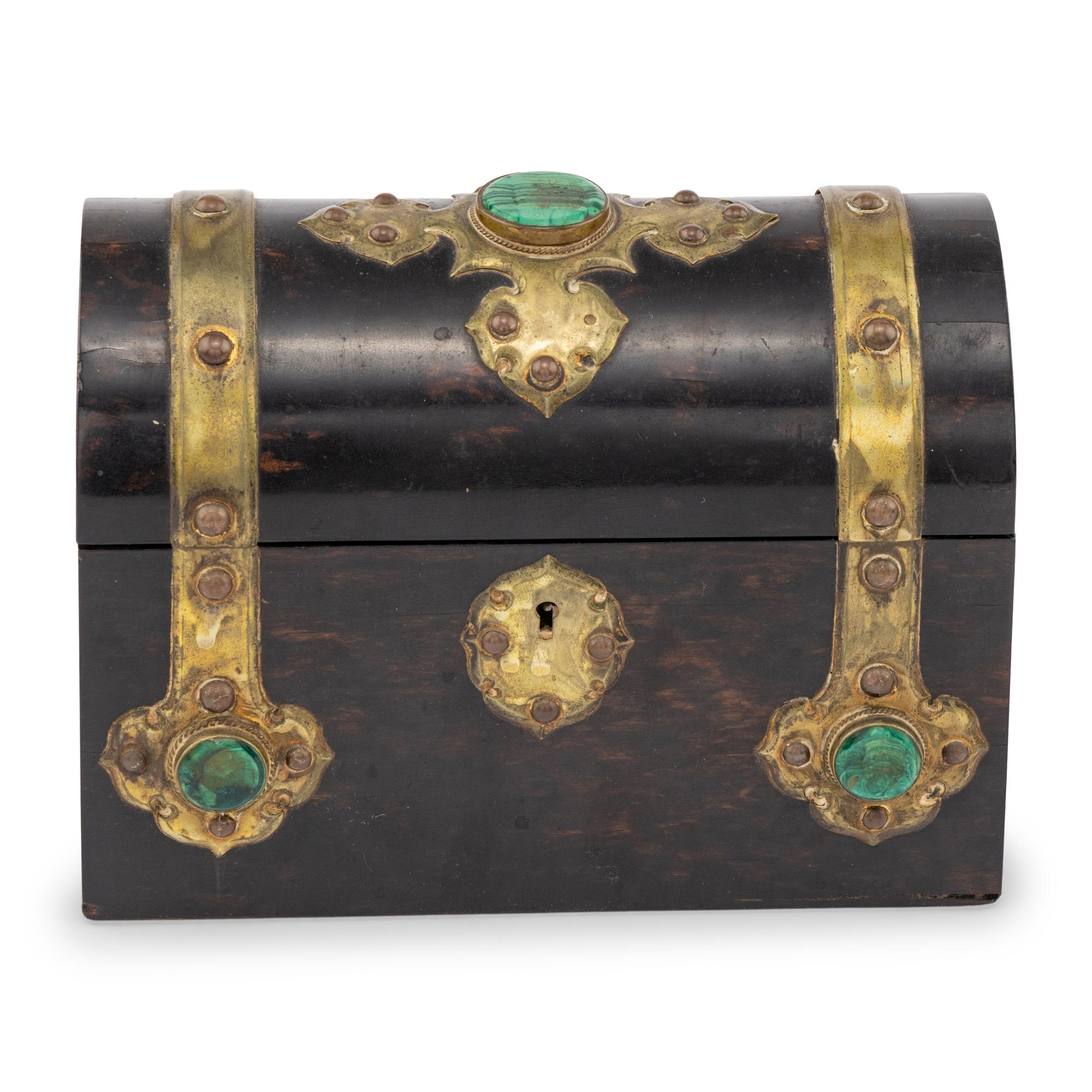 An English Brass and Malachite Mounted Calamander Table Casket
