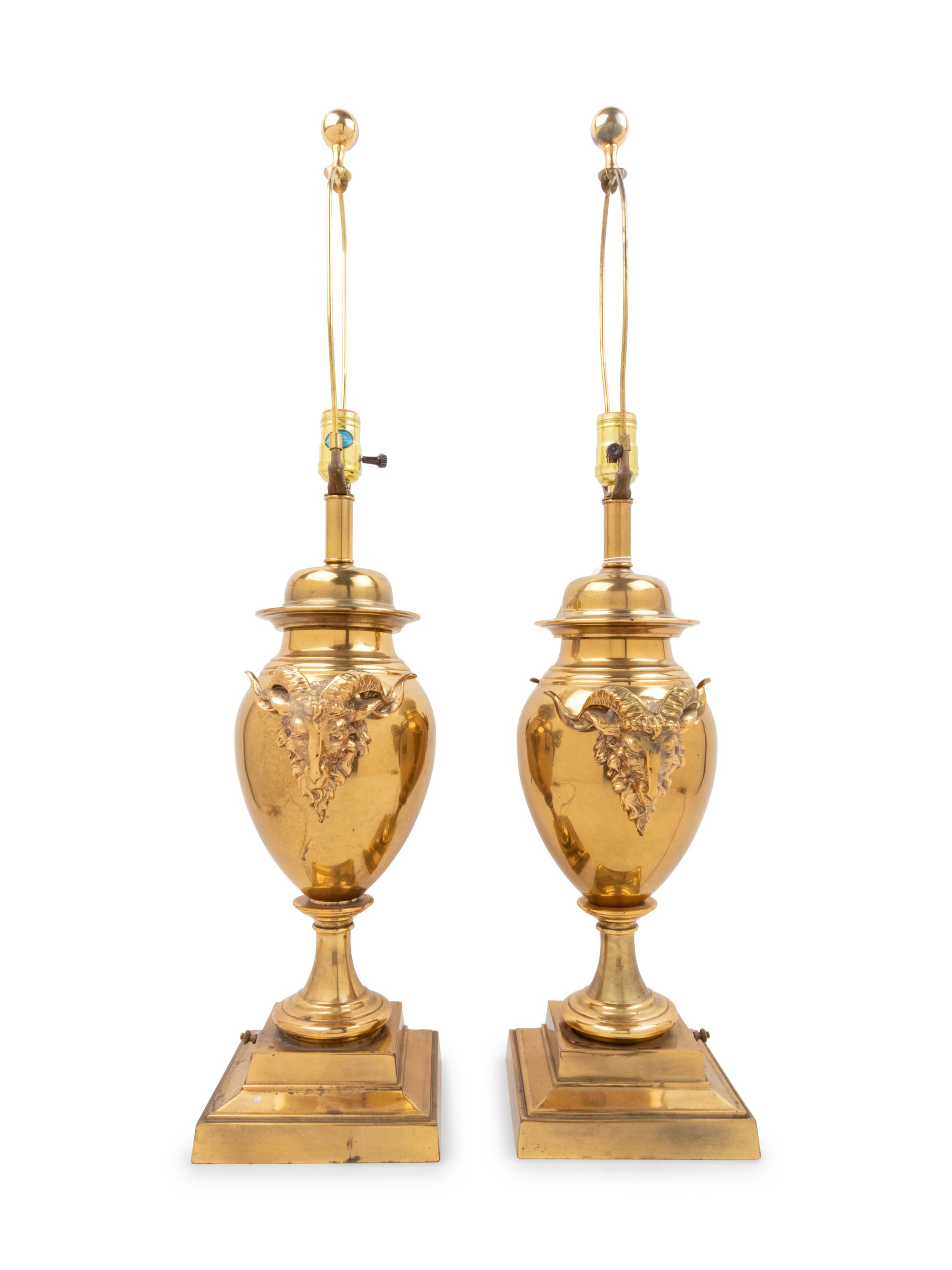 A Pair of Neoclassical Style Brass Lamps