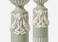 A Pair of Wedgwood Green Dip Jasperware Candlesticks, UK, late 19th century