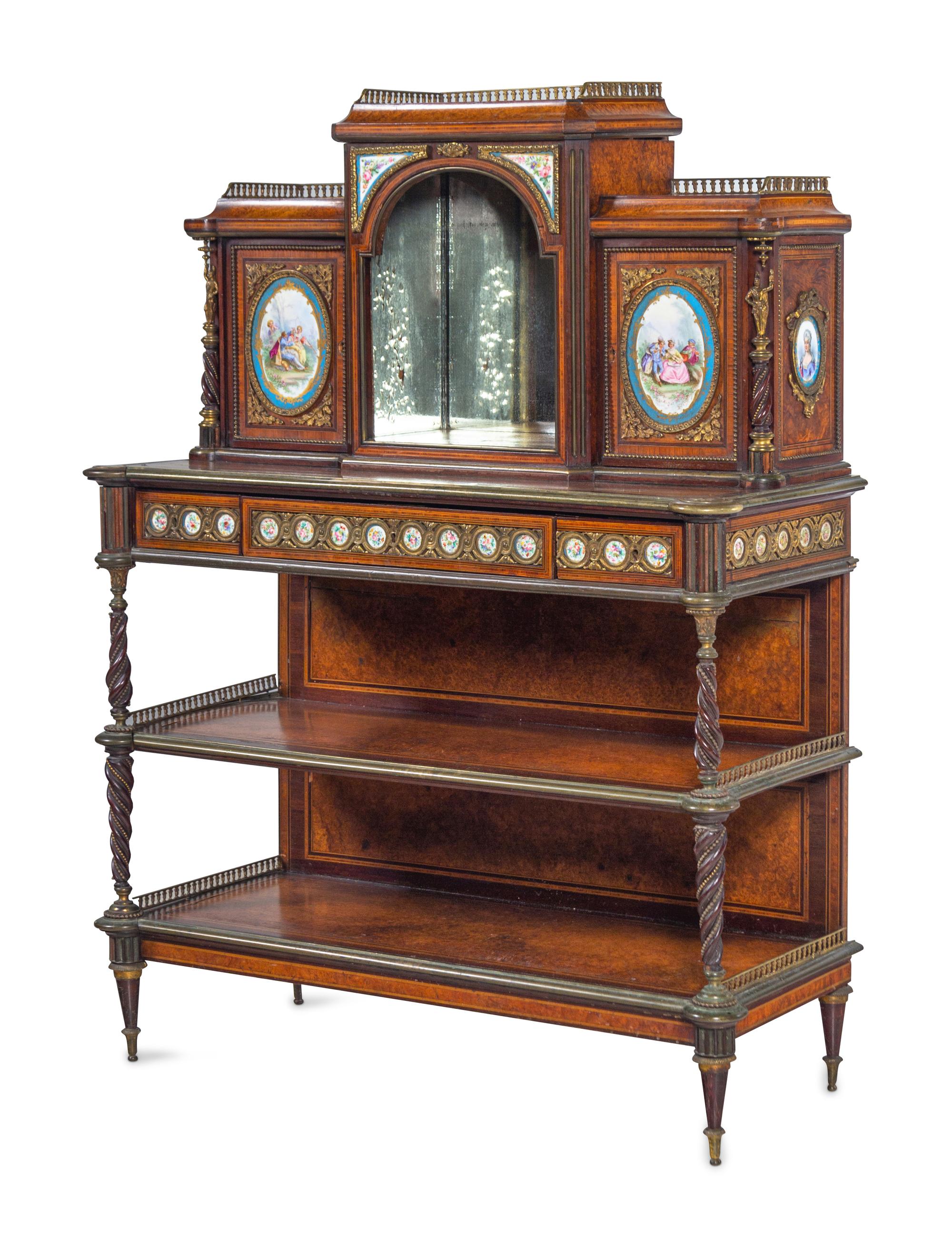 A Napoleon III Porcelain Inset and Gilt Metal Mounted Desk