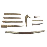 Lot of 9 Indo-Persian Silver and Gold Mounted Scabbards