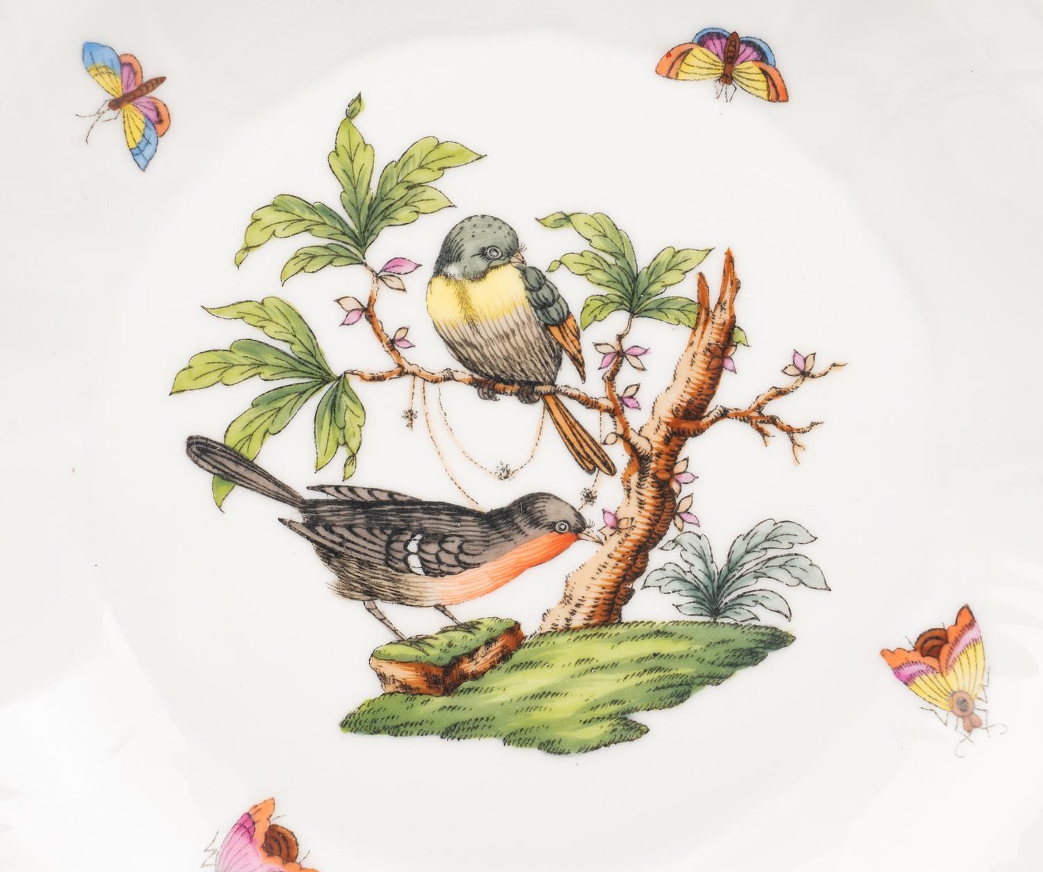 A Set of Thirteen Herend Rothschild Bird Porcelain Dessert Plates