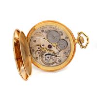 GRUEN, ART DECO, 14K YELLOW GOLD AND ENAMEL OPEN FACE POCKET WATCH