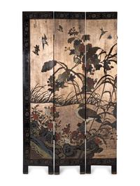 A Chinese Polychromed Eight Panel Coromandel Screen