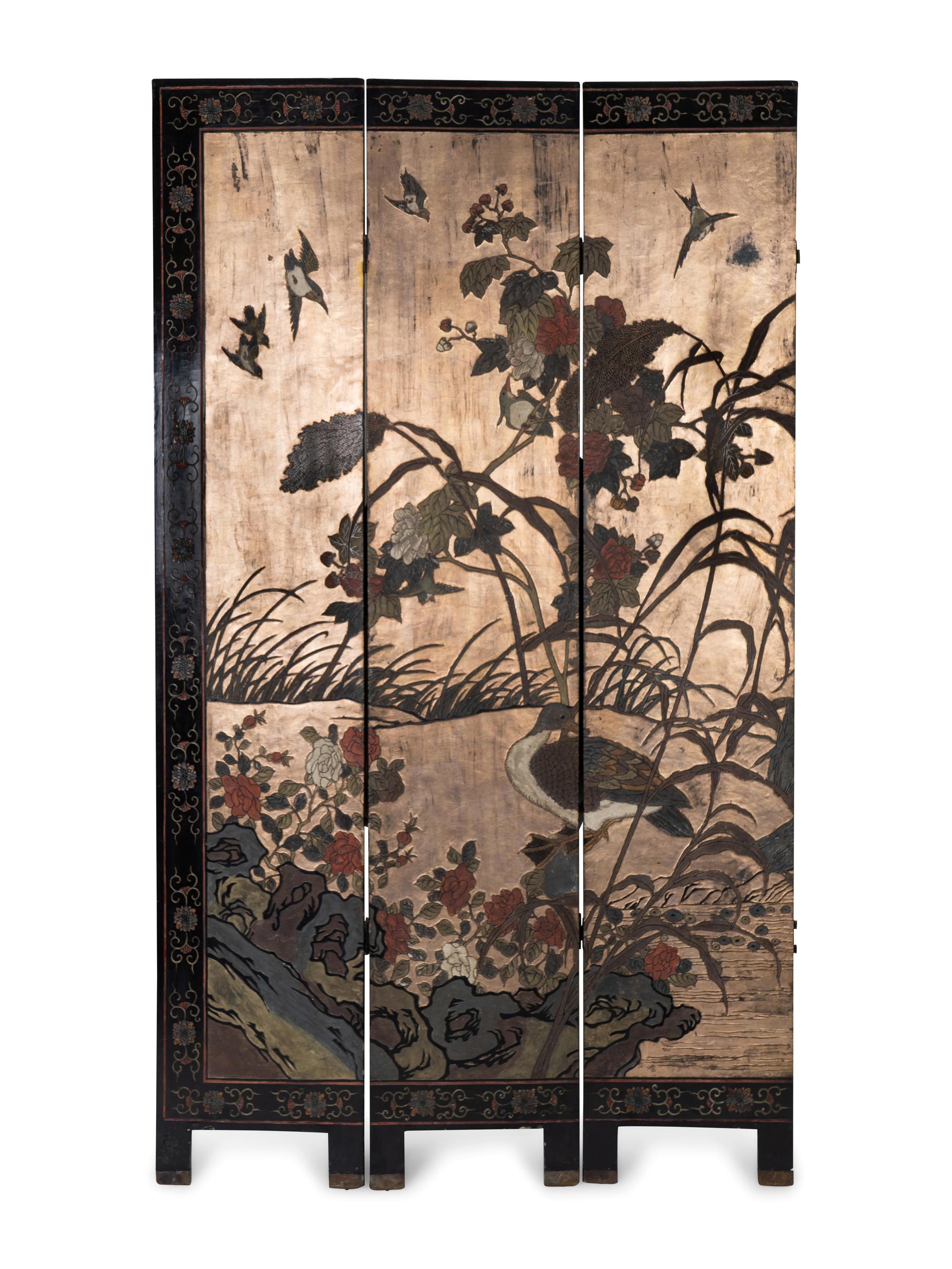 A Chinese Polychromed Eight Panel Coromandel Screen