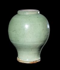 Two Chinese Longquan Celadon Glazed Porcelain Vases
