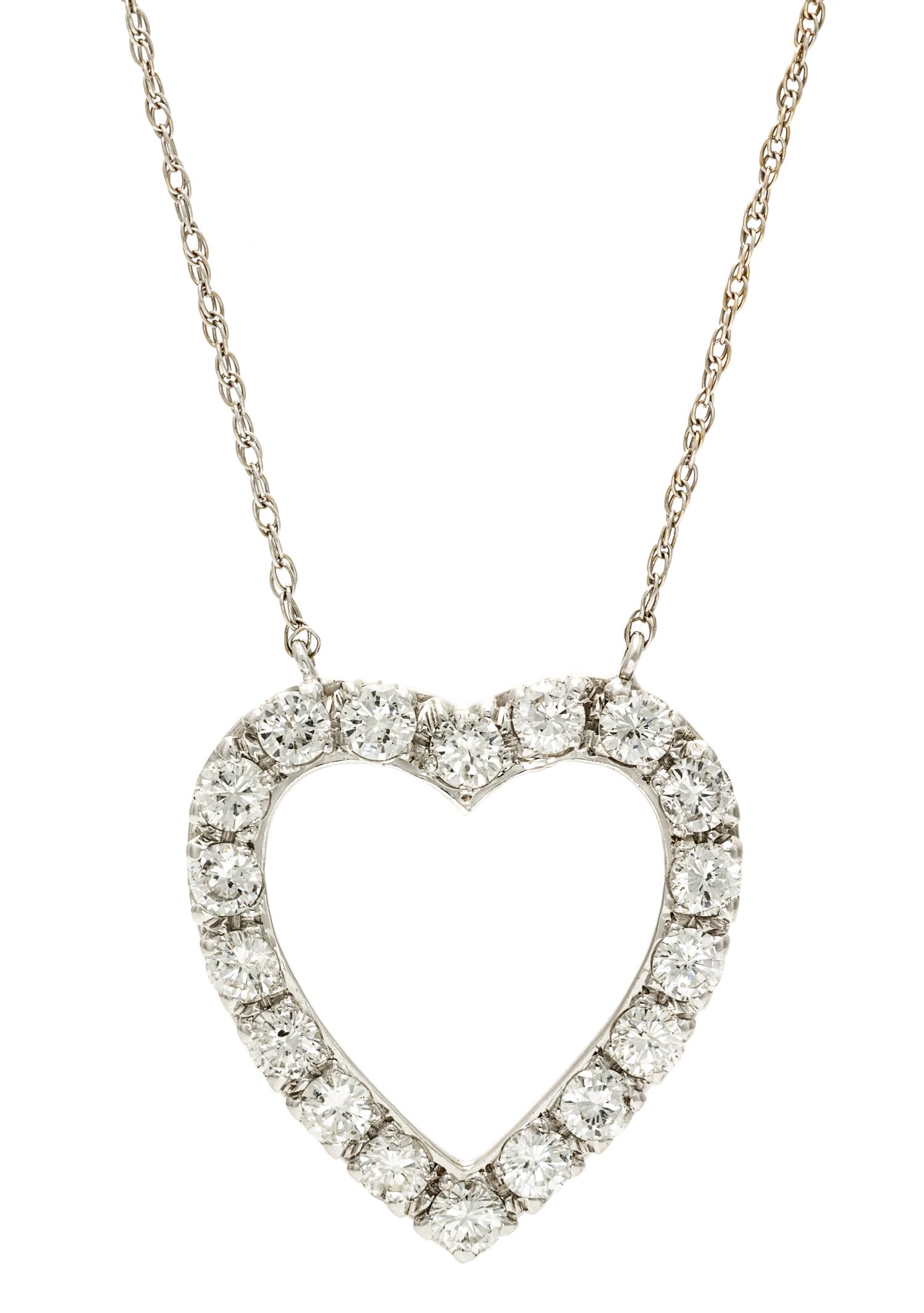 A White Gold and Diamond Open Heart Necklace 2.40 dwts.