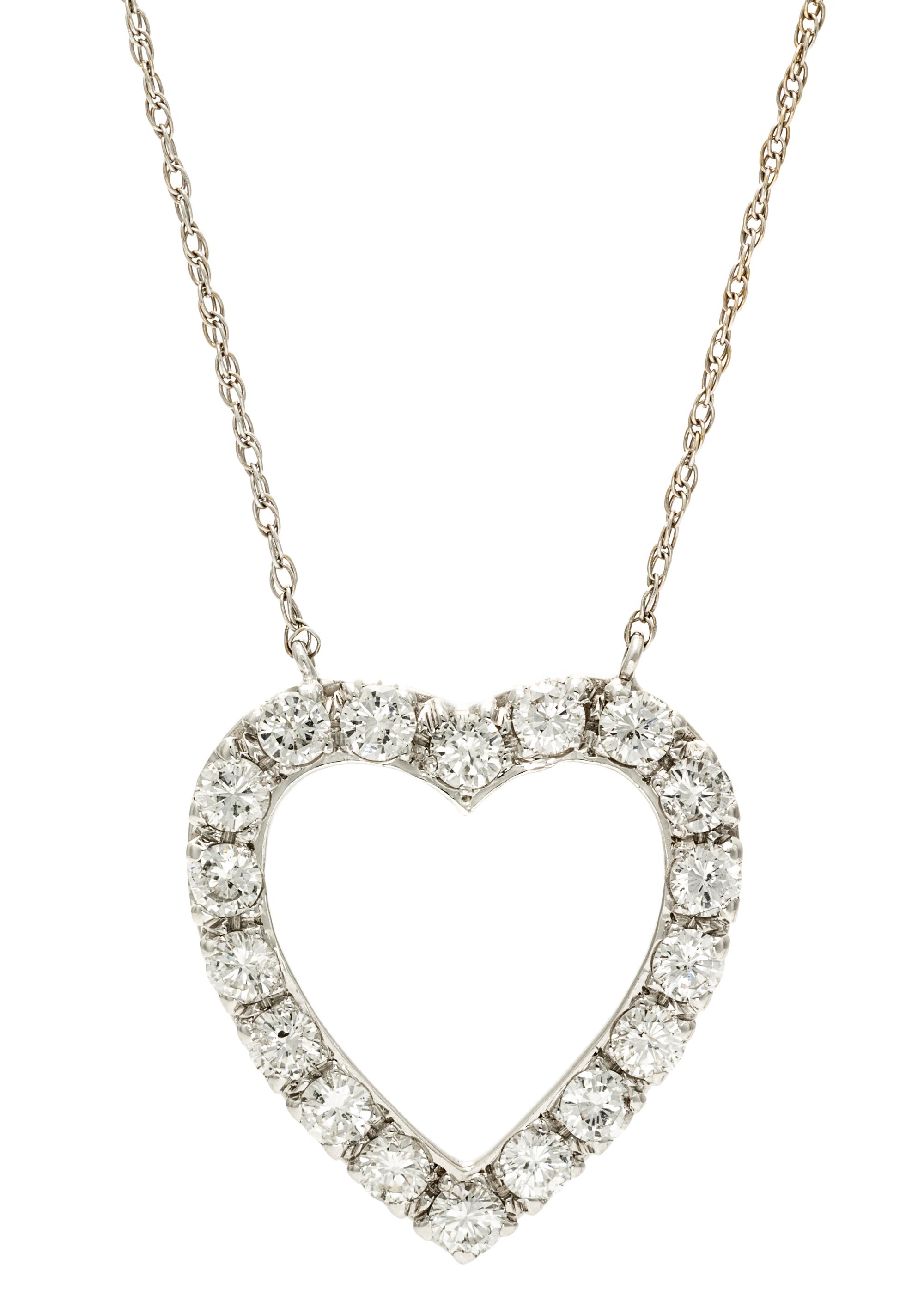 A White Gold and Diamond Open Heart Necklace 2.40 dwts.