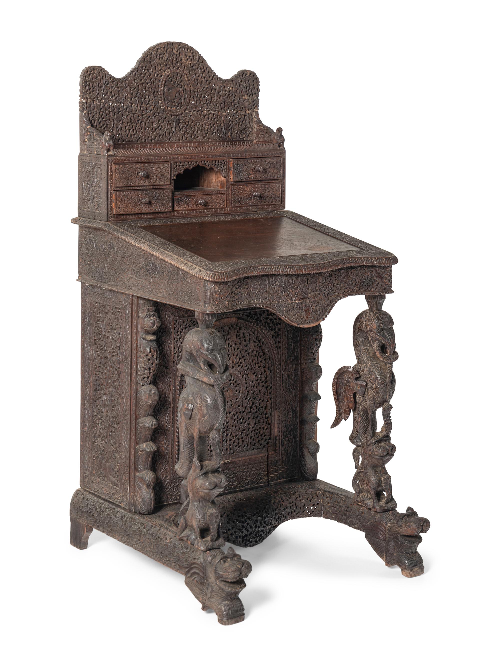 An Anglo-Burmese Carved Hardwood Desk