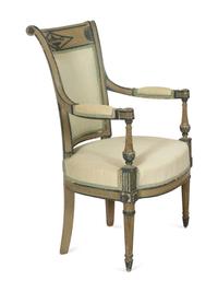 A Directoire Blue and Grey-Painted Beechwood Fauteuil