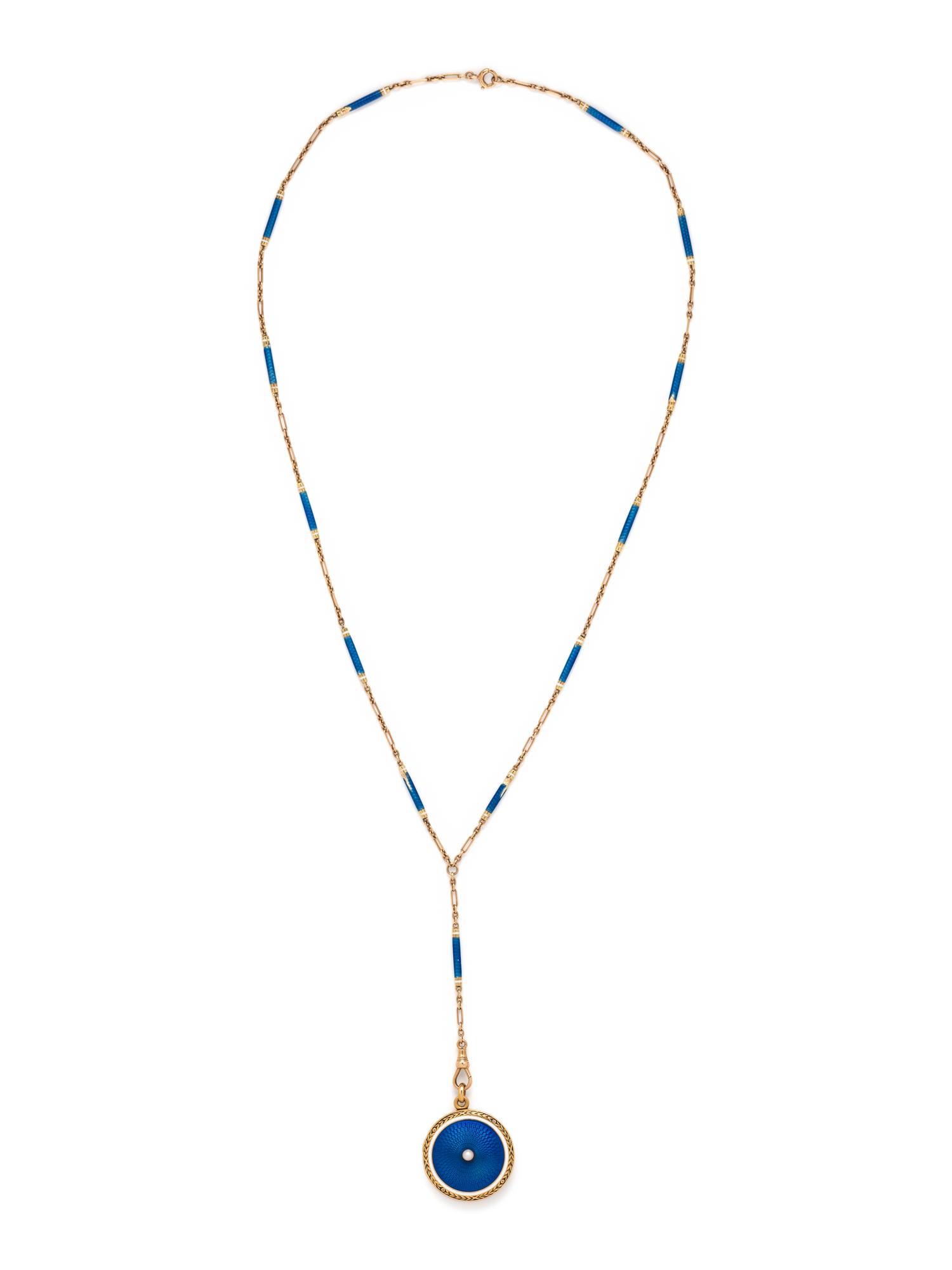 ANTIQUE, ENAMEL AND SEED PEARL LOCKET NECKLACE