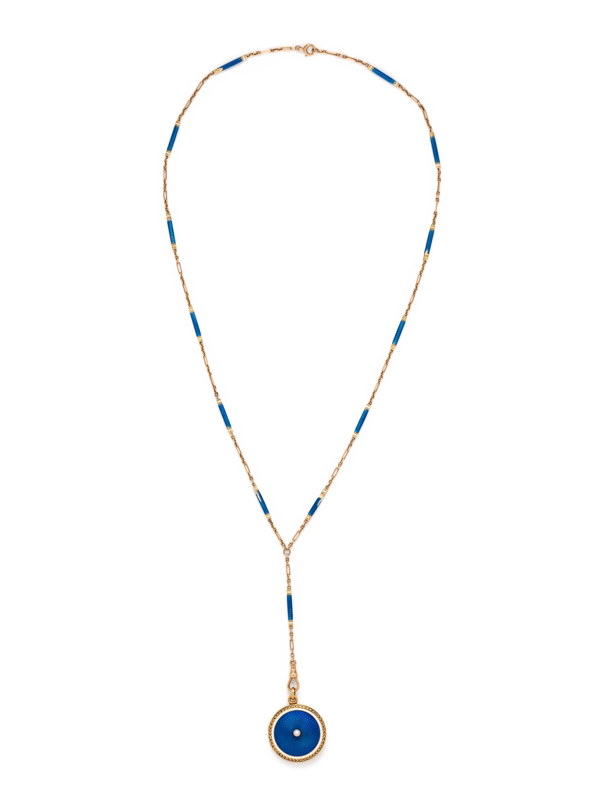 ANTIQUE, ENAMEL AND SEED PEARL LOCKET NECKLACE