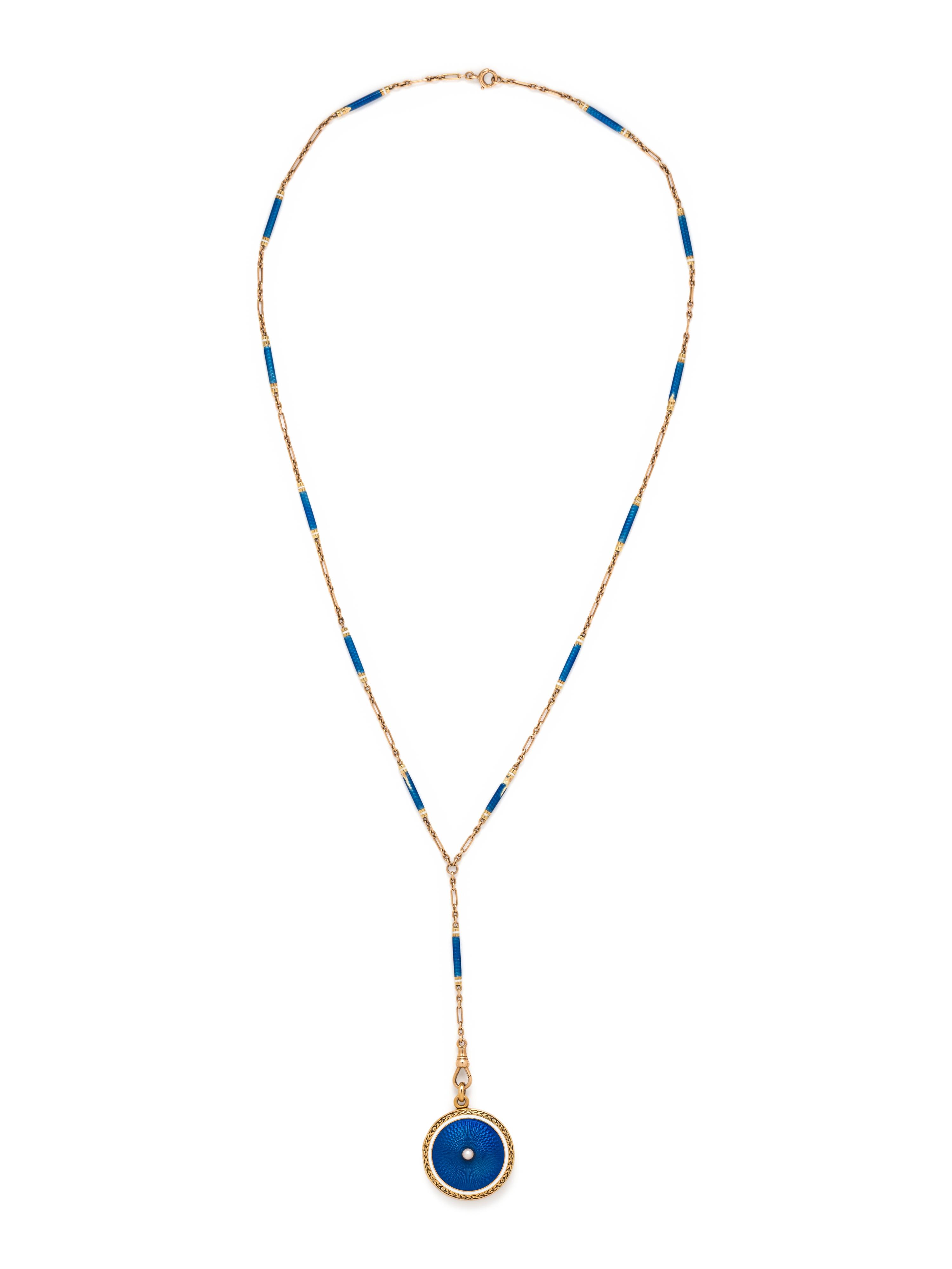 ANTIQUE, ENAMEL AND SEED PEARL LOCKET NECKLACE