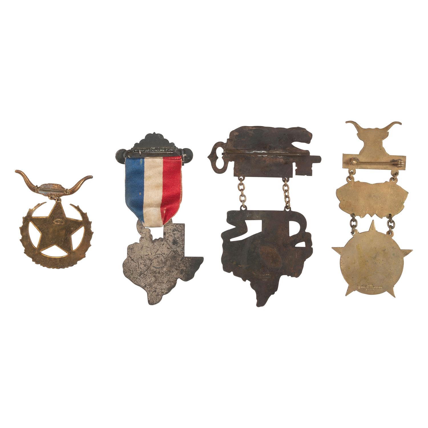 [WESTERN AMERICANA]. A group of 4 Texas pins, incl. from the Texas Cattle Raisers' Association and the Panhandle Old Settlers Association.