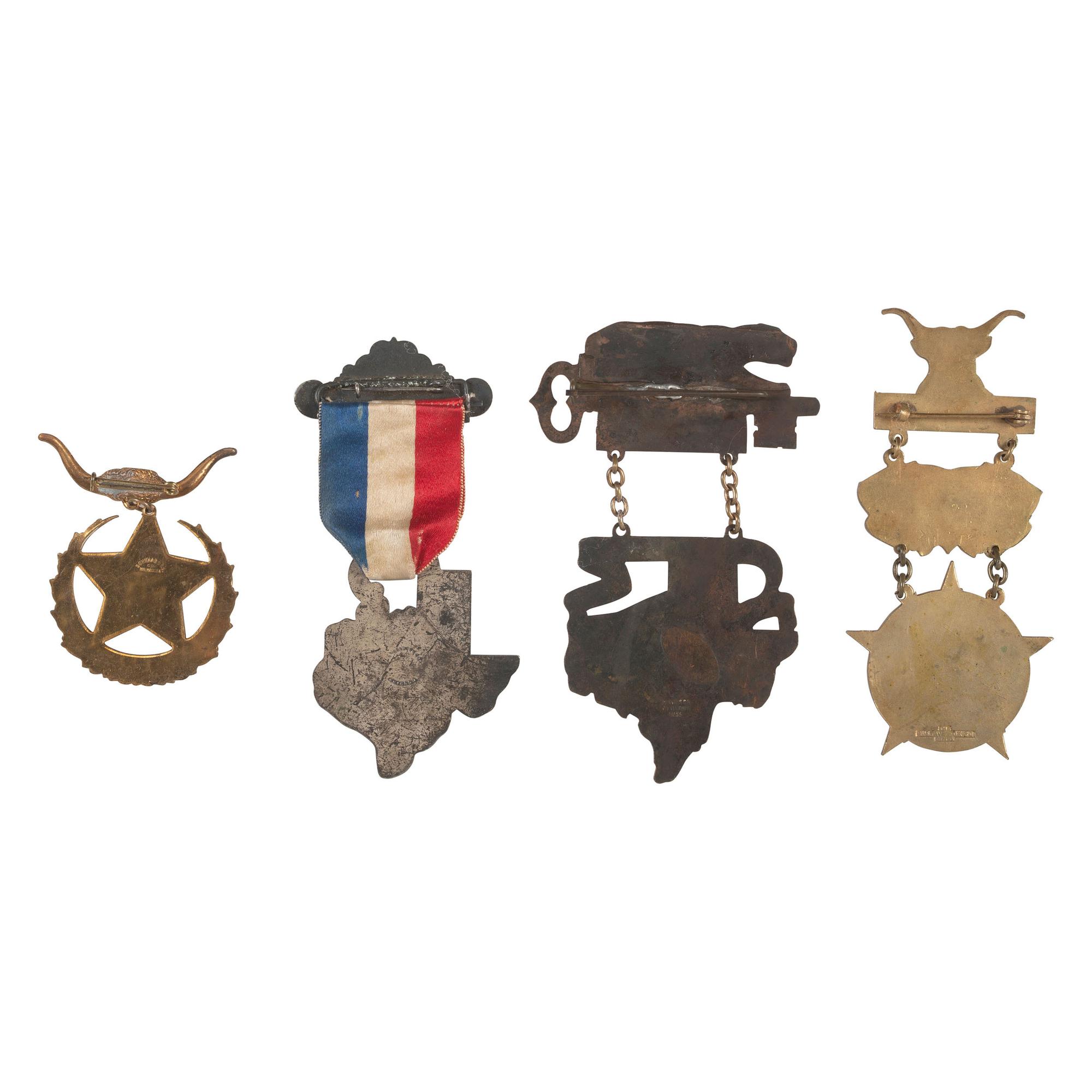 [WESTERN AMERICANA]. A group of 4 Texas pins, incl. from the Texas Cattle Raisers' Association and the Panhandle Old Settlers Association.