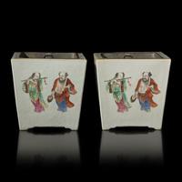 A Pair of Chinese Famille Rose "Immortals" Jardinières, Circa 1850–1860 清中期 粉彩八仙圖花盆一對