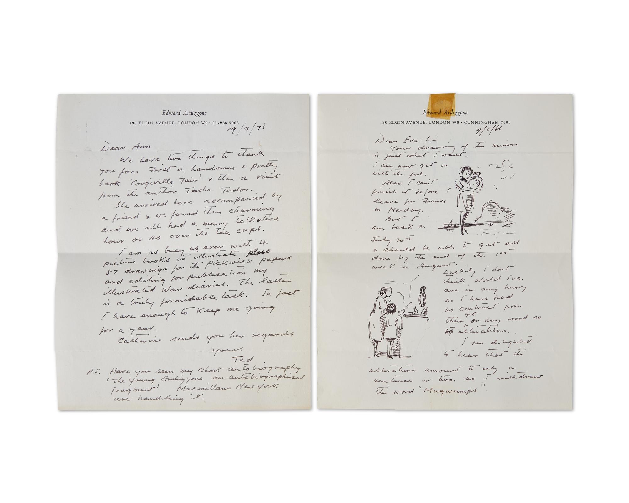 [Children's & Illustrated] Ardizzone, Edward. Group of 2 Autograph Letters