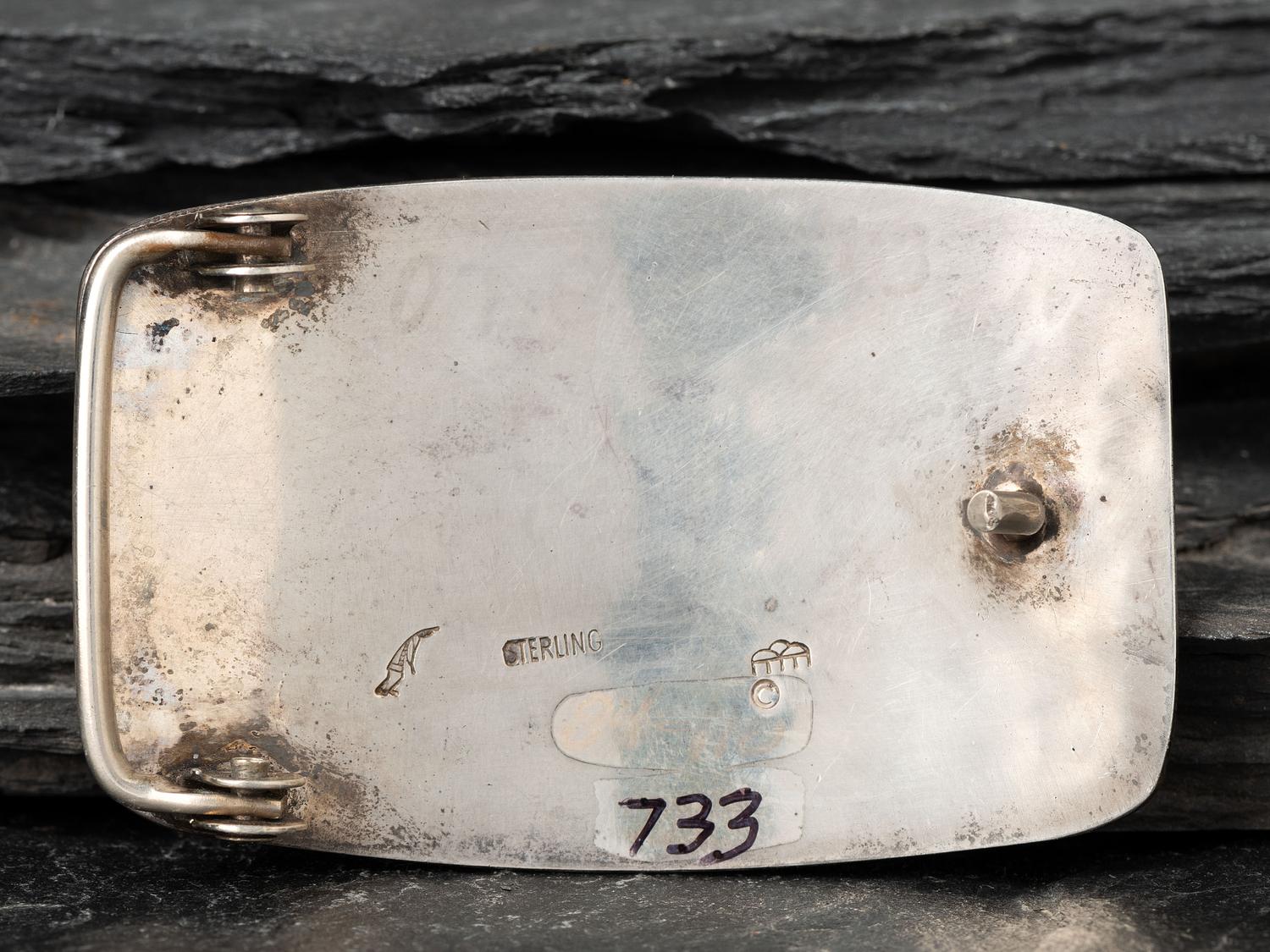 Sterling Silver Overlay Belt Buckle, with Pueblo Seen