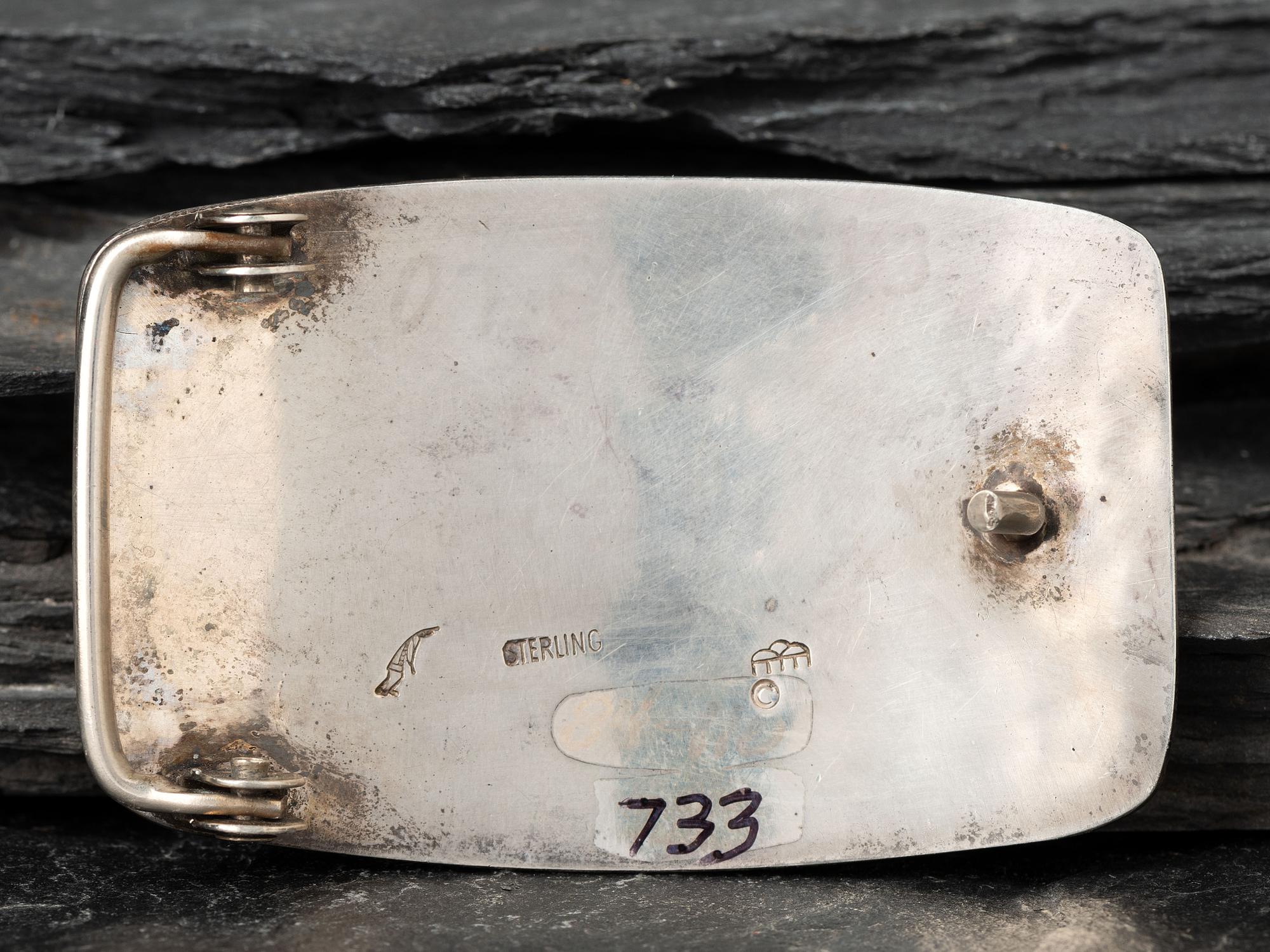 Sterling Silver Overlay Belt Buckle, with Pueblo Seen
