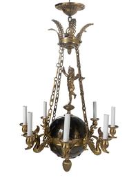 An Empire Style Gilt Bronze and Tole Chandelier